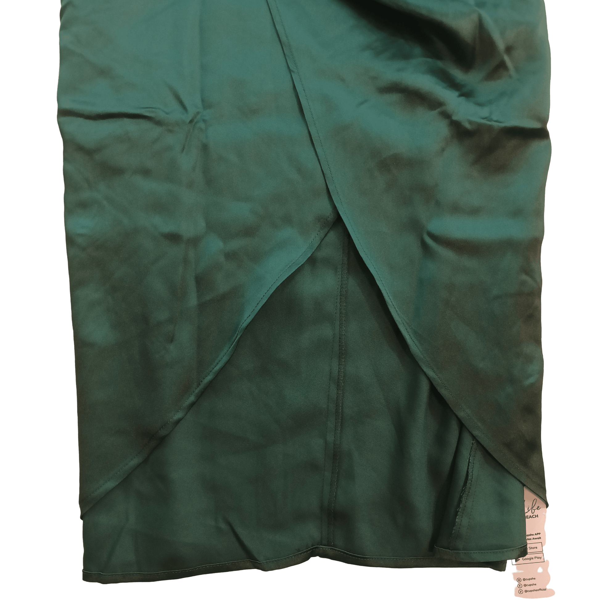 Green fabric with draped design on a transparent background
