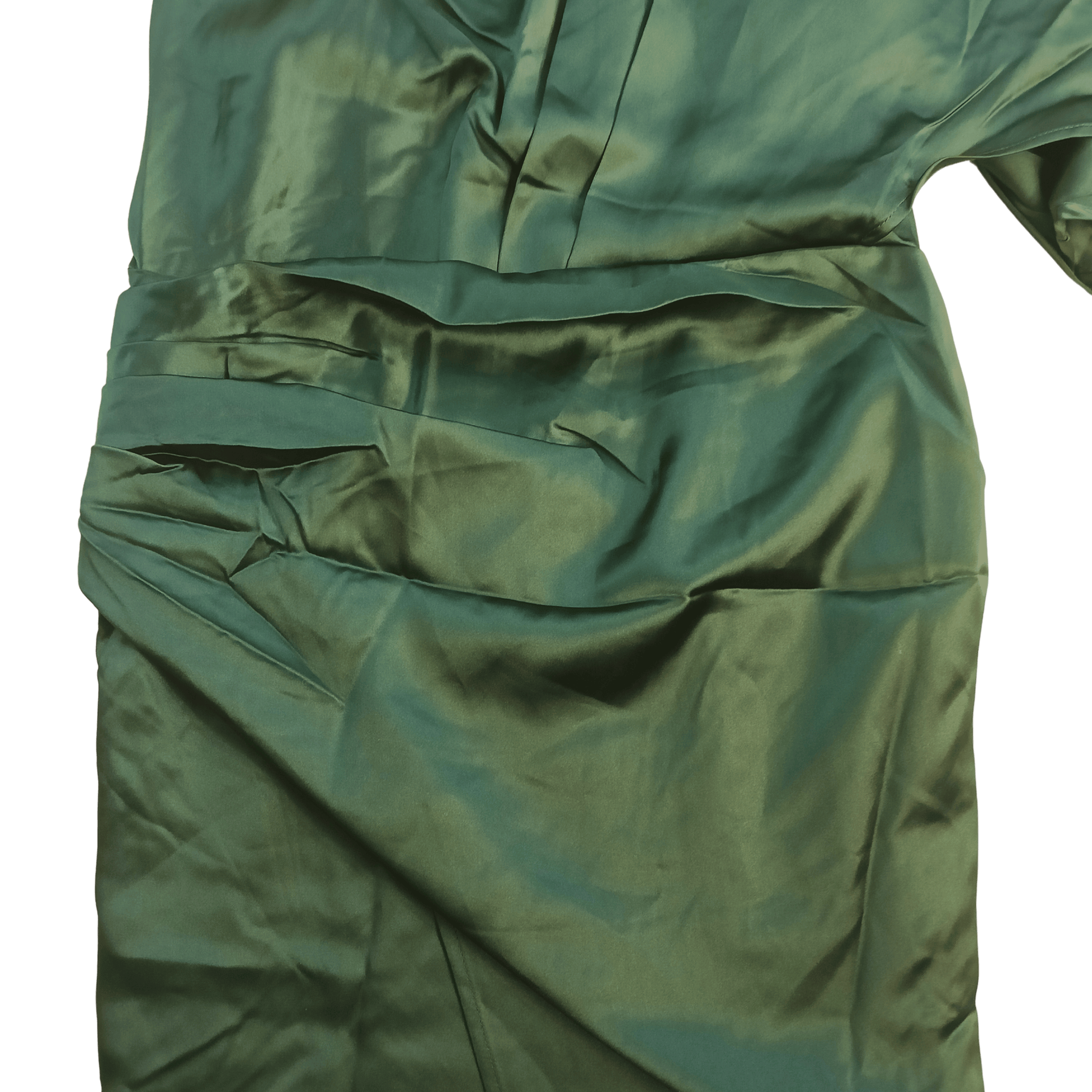 Green satin dress with a plain background