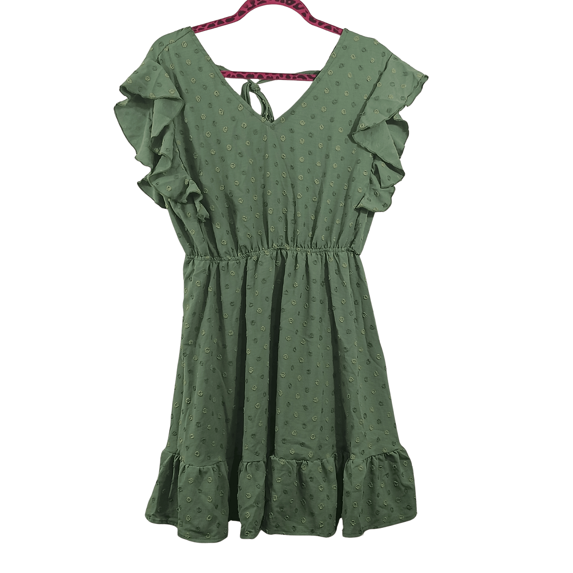Green dress with ruffled details on a transparent background