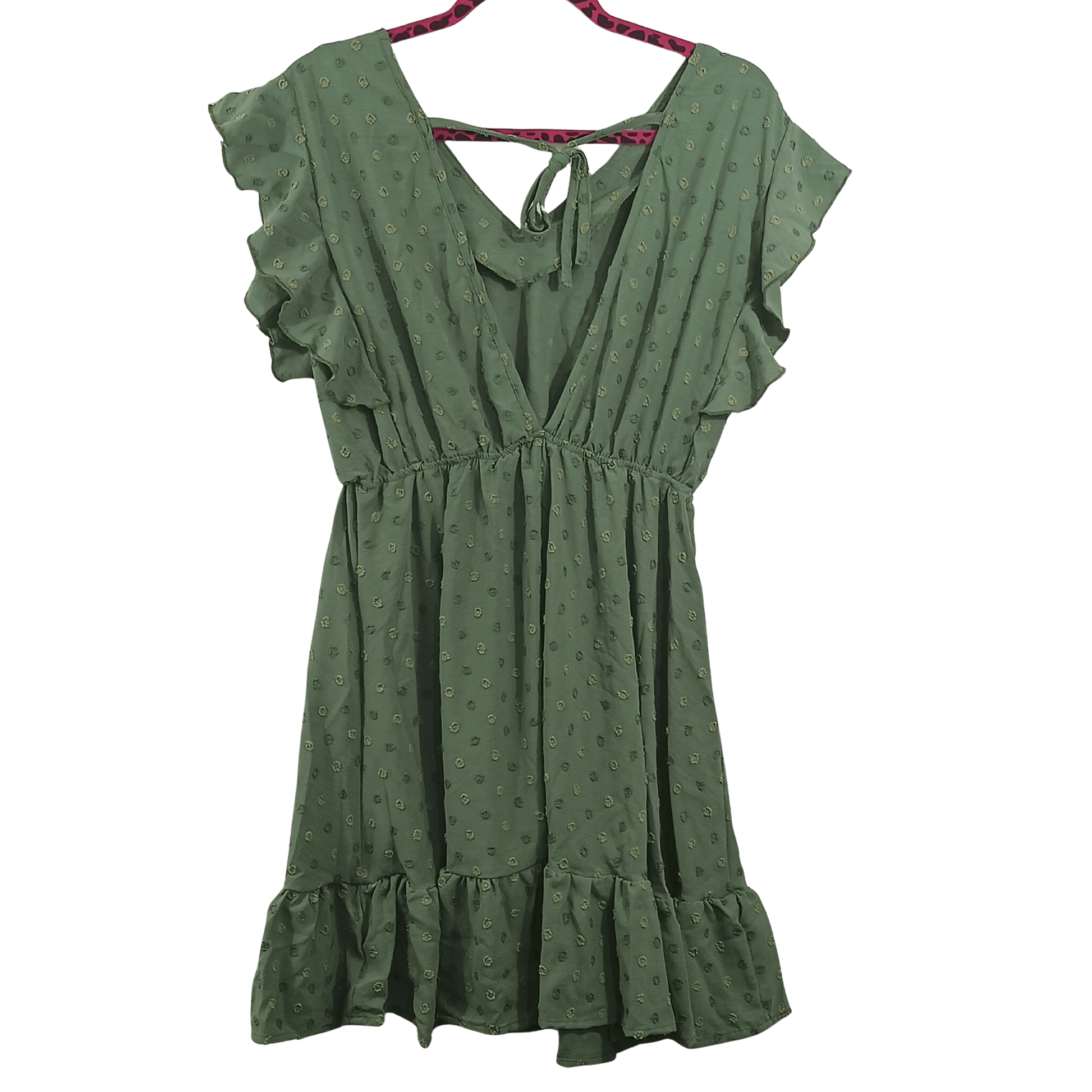 Green dress with ruffled details on a transparent background