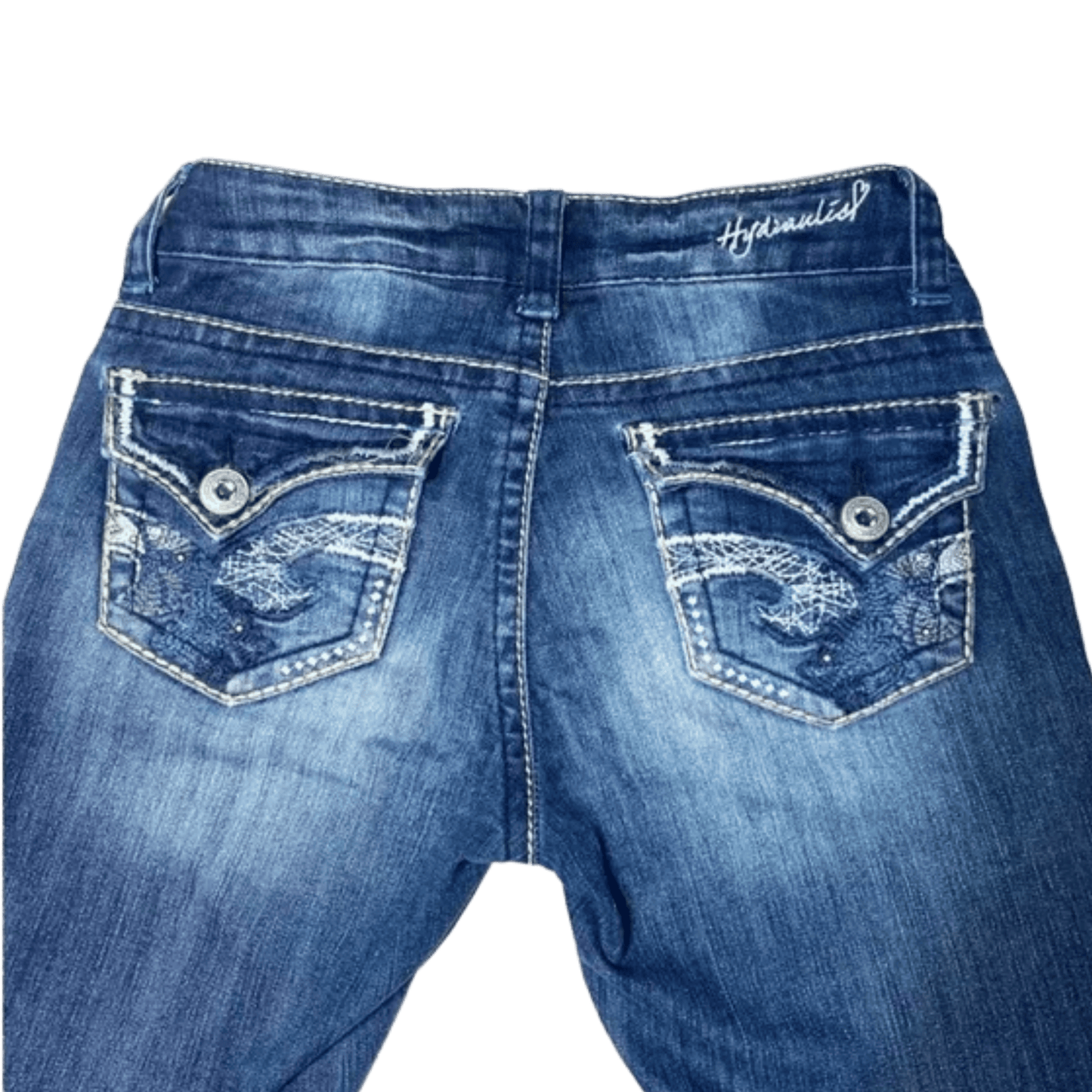 back of denim capris