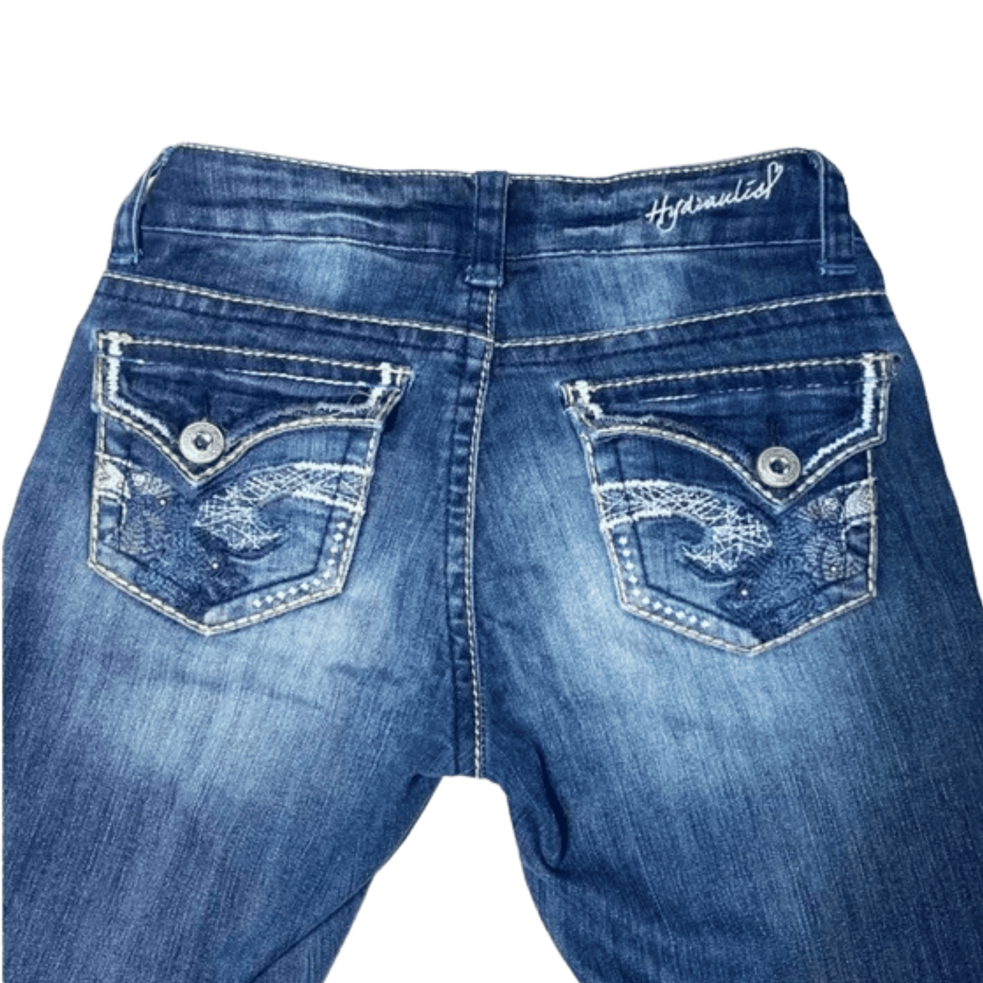 back of denim capris