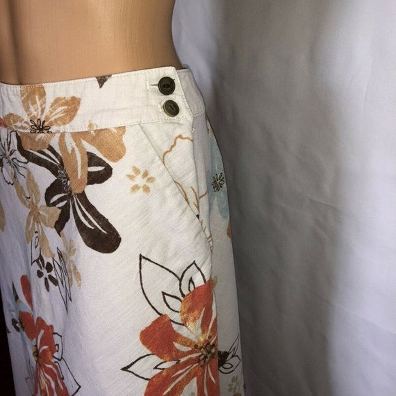 Floral-patterned skirt with buttons on a plain background