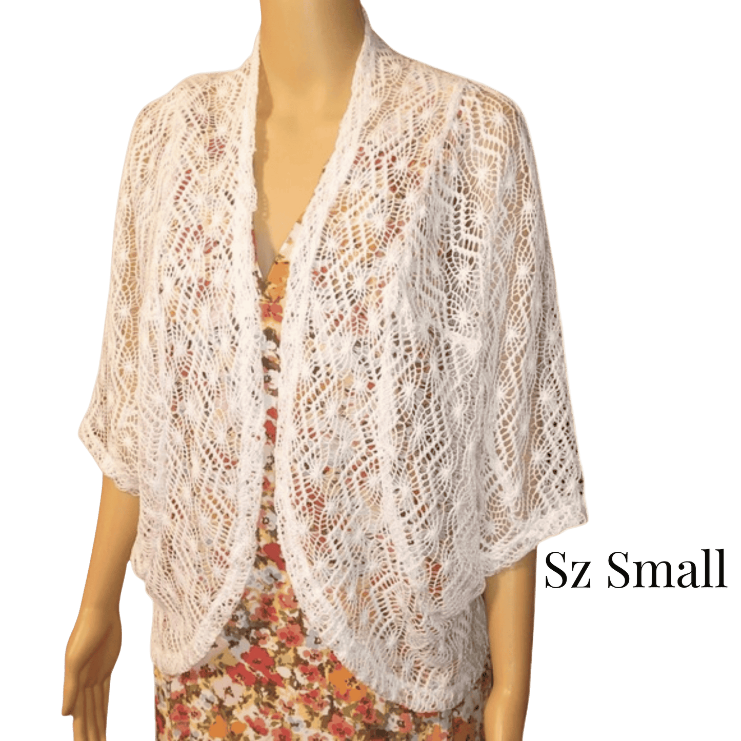 Lace Cardigan, New Directions, Sz Small, Cotton Wrap Jacket, White Sweater