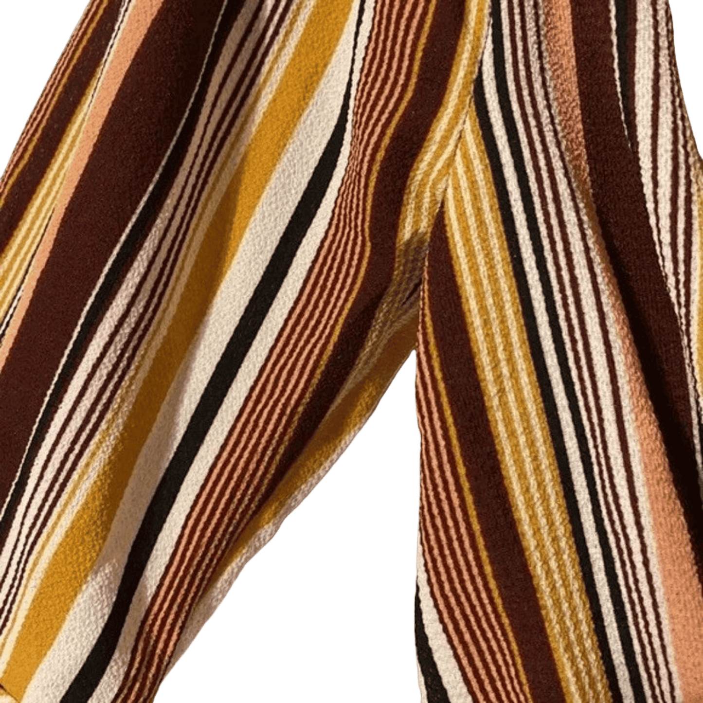 Close-up of striped fabric with brown, yellow, and beige colors on a transparent background
