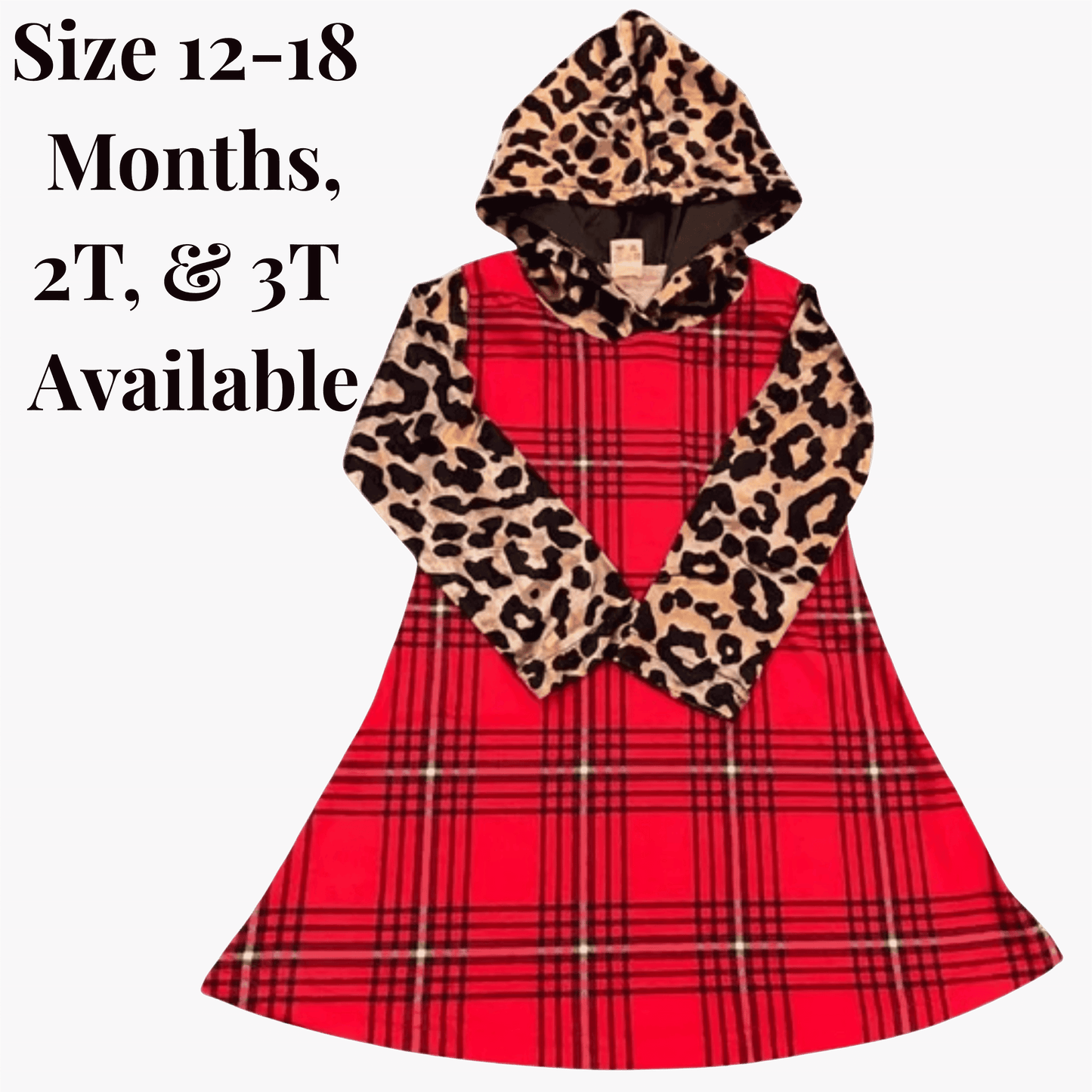 Red plaid dress with leopard print hood on a purple background