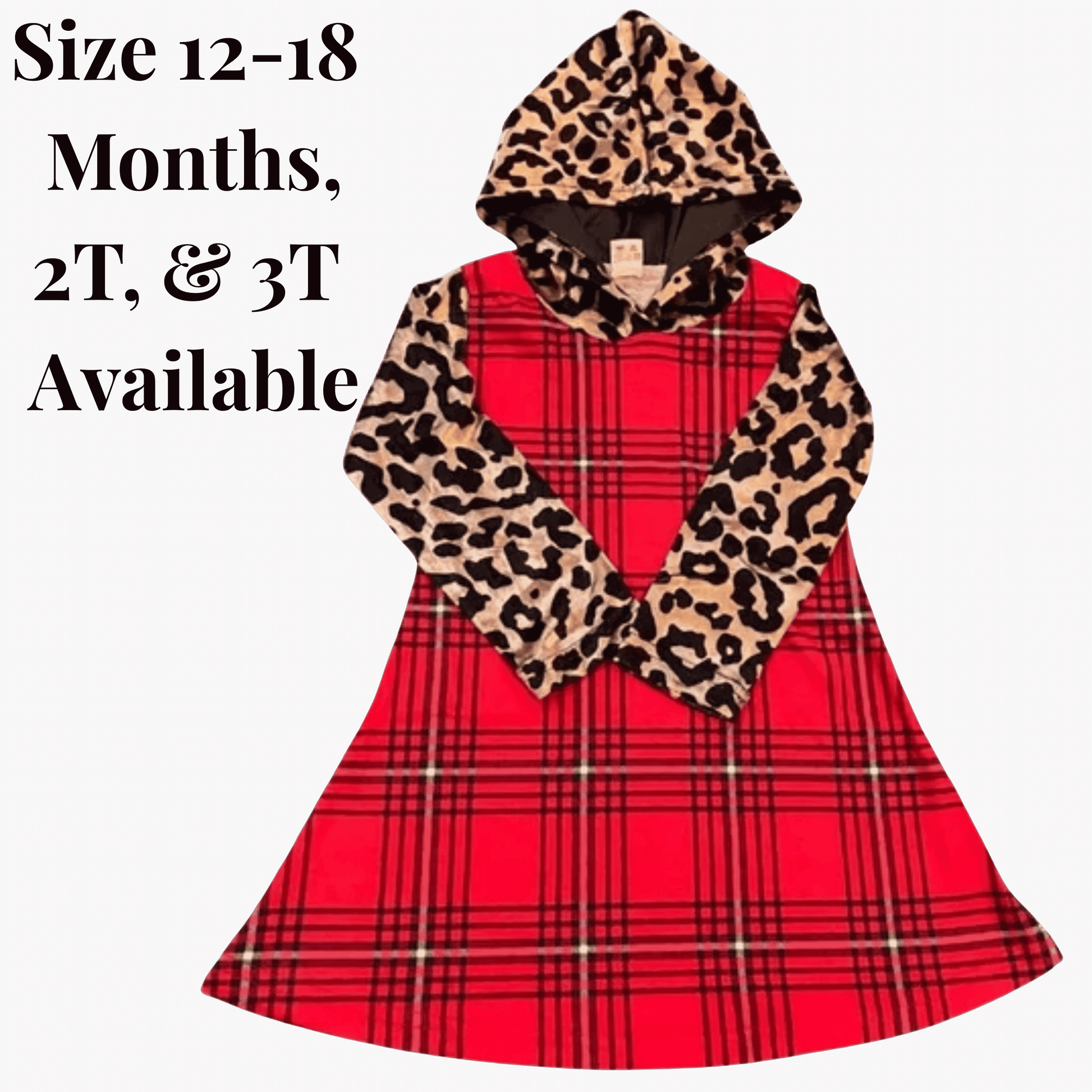 Red plaid dress with leopard print hood on a purple background