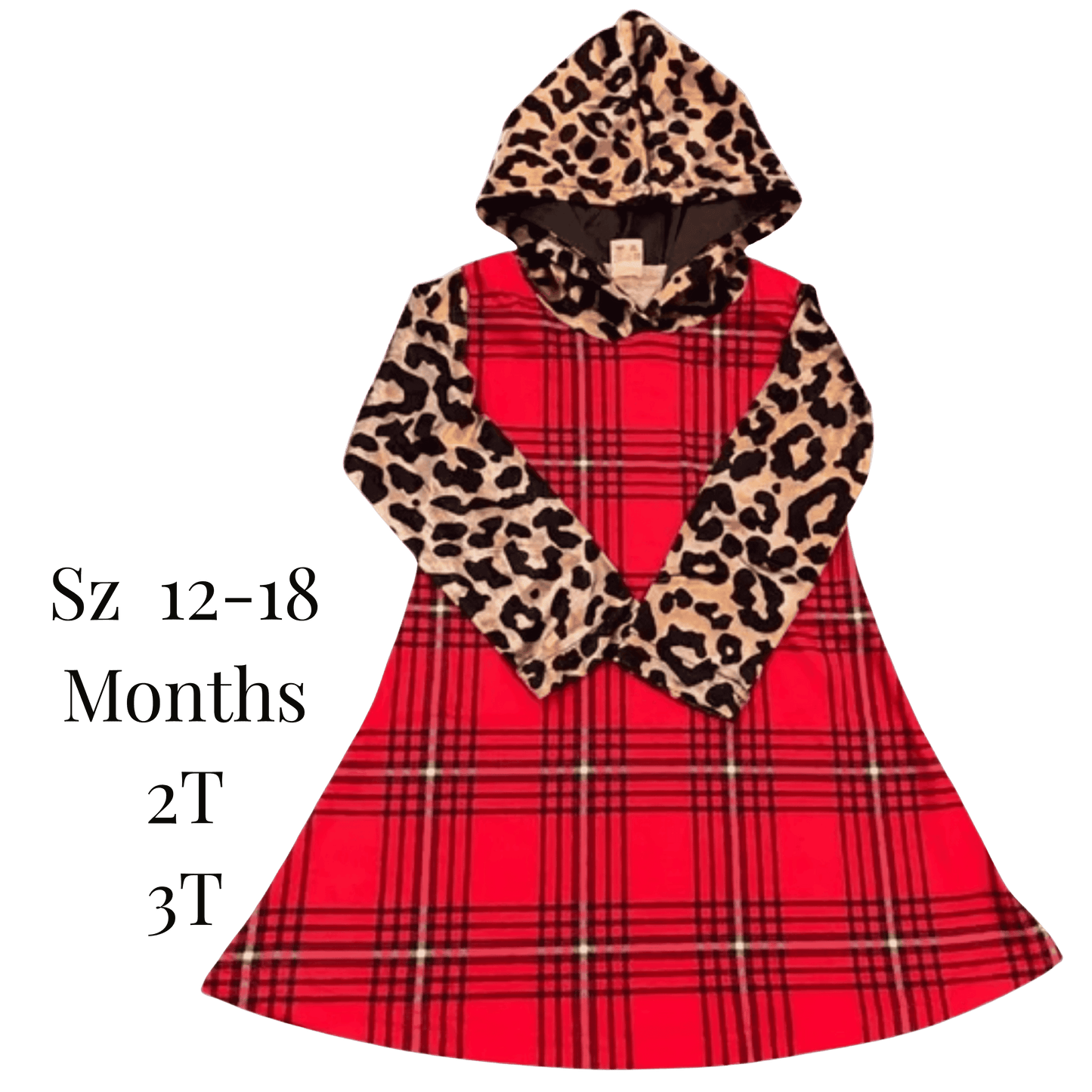 Red plaid dress with leopard print hood on a transparent background