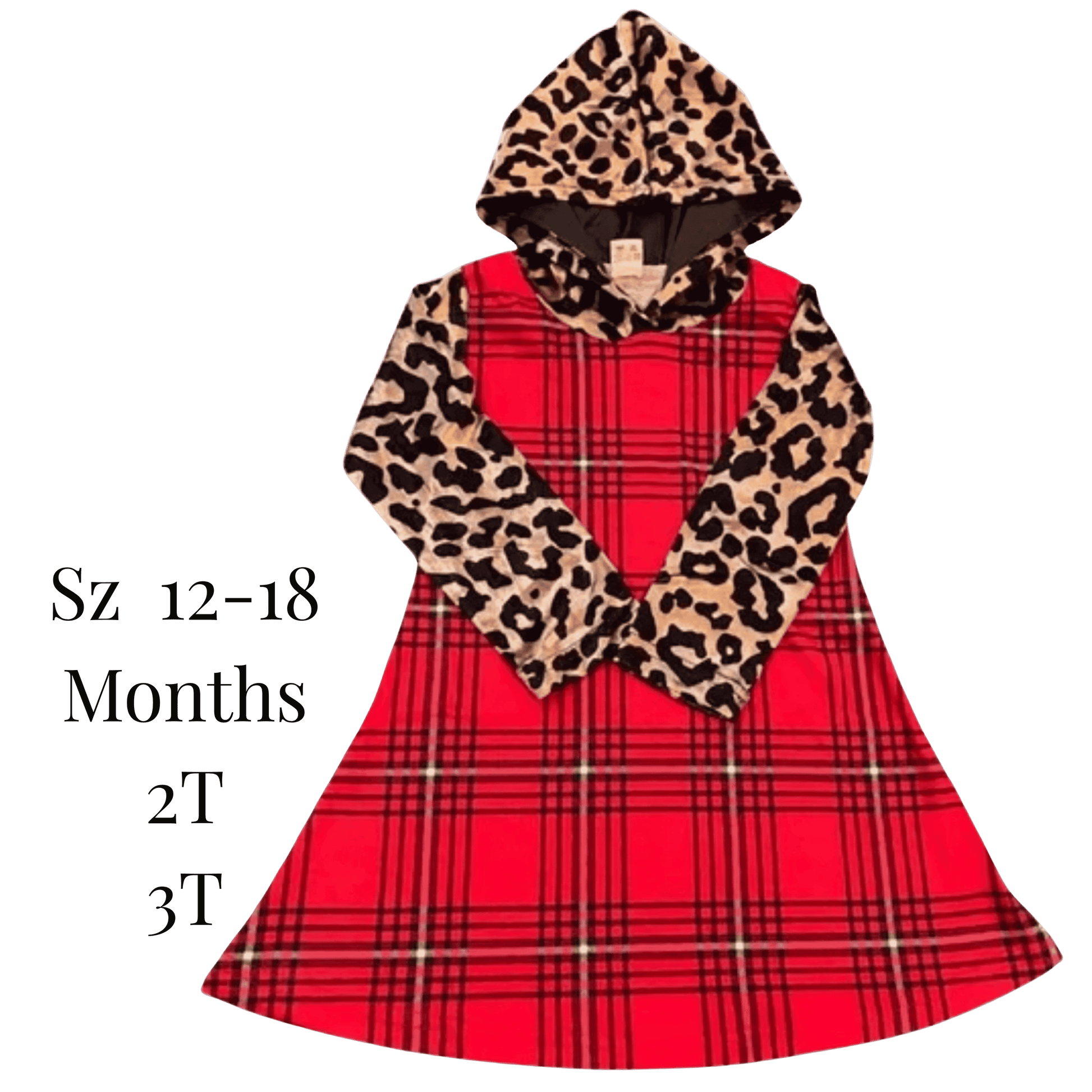 Red plaid dress with leopard print hood on a transparent background
