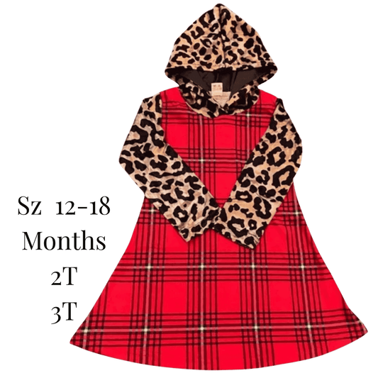 Red plaid dress with leopard print hood on a transparent background