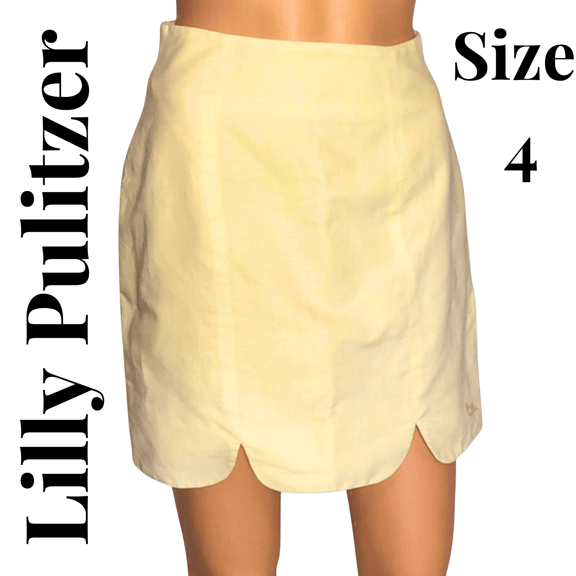 Yellow skirt with 'Lilly Pulitzer' branding and size '4' text on a transparent background