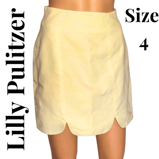 Yellow skirt with 'Lilly Pulitzer' branding and size '4' text on a transparent background