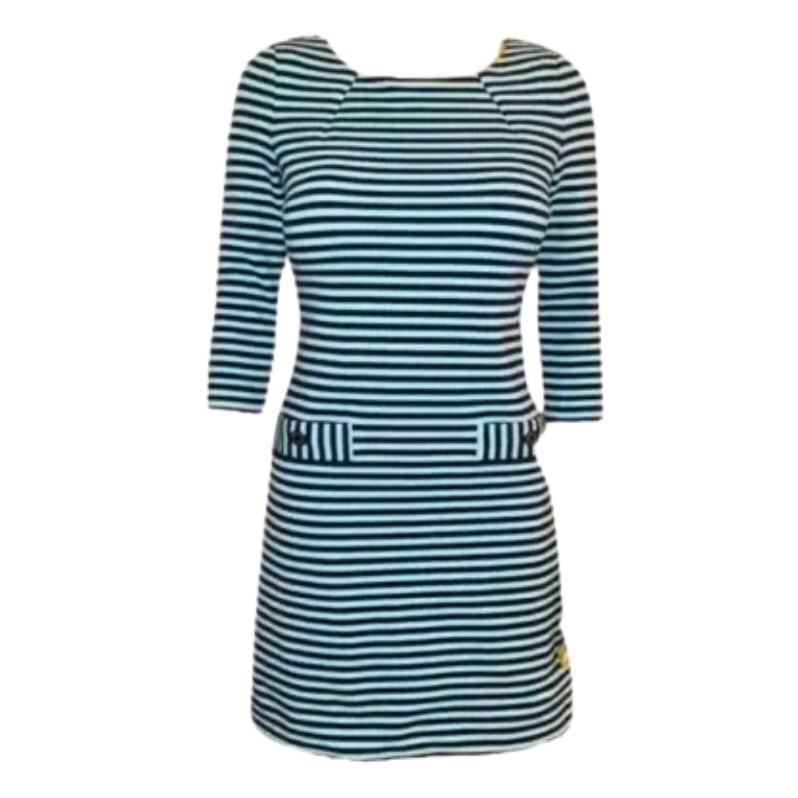 Striped dress with a belt on a white background