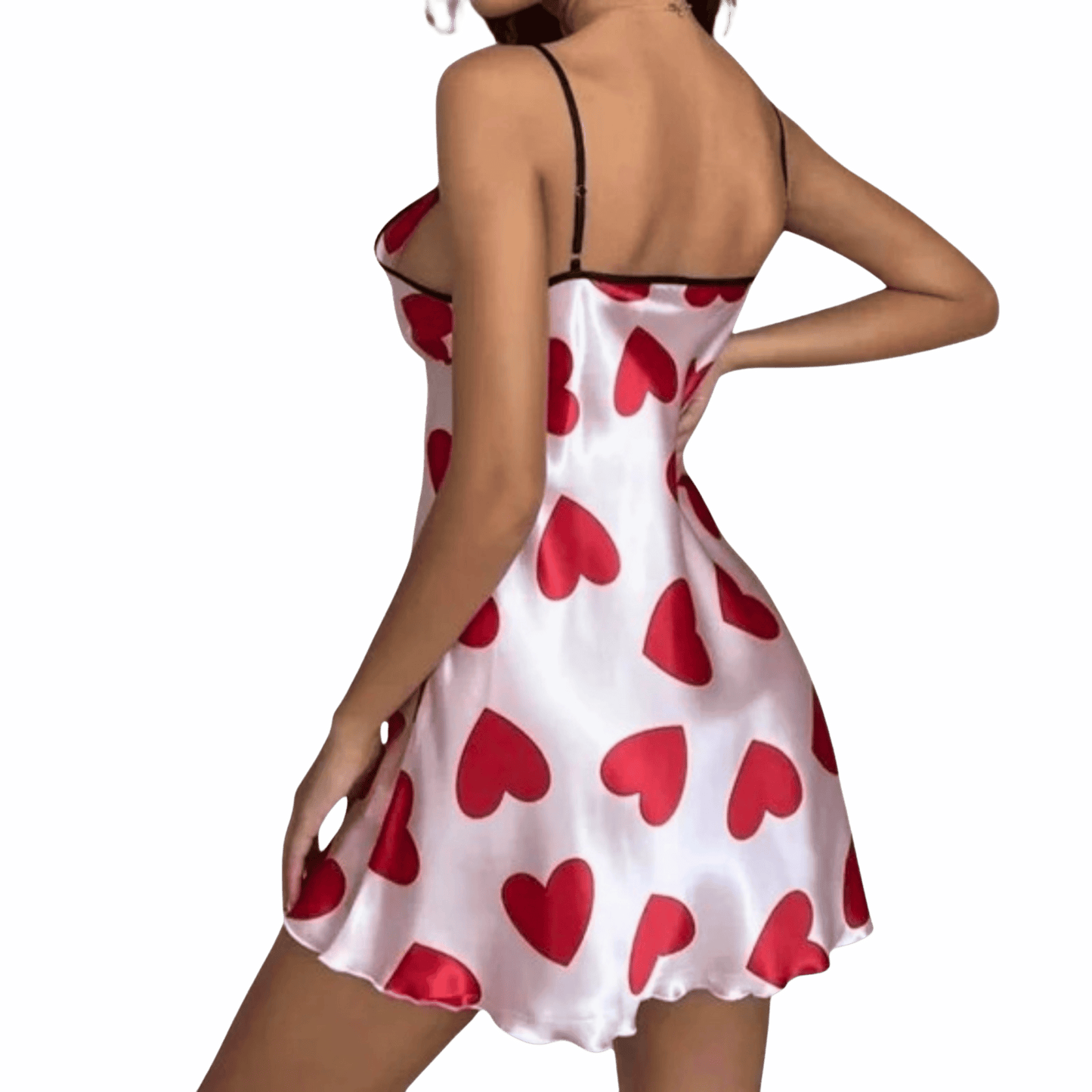 White nightgown with red heart patterns on a blue background