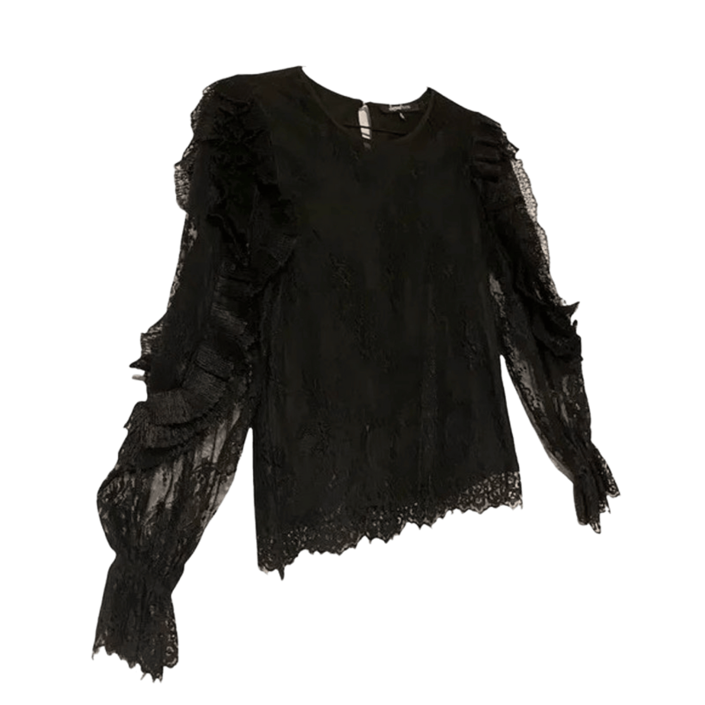 Black blouse with ruffled sleeves on a transparent background