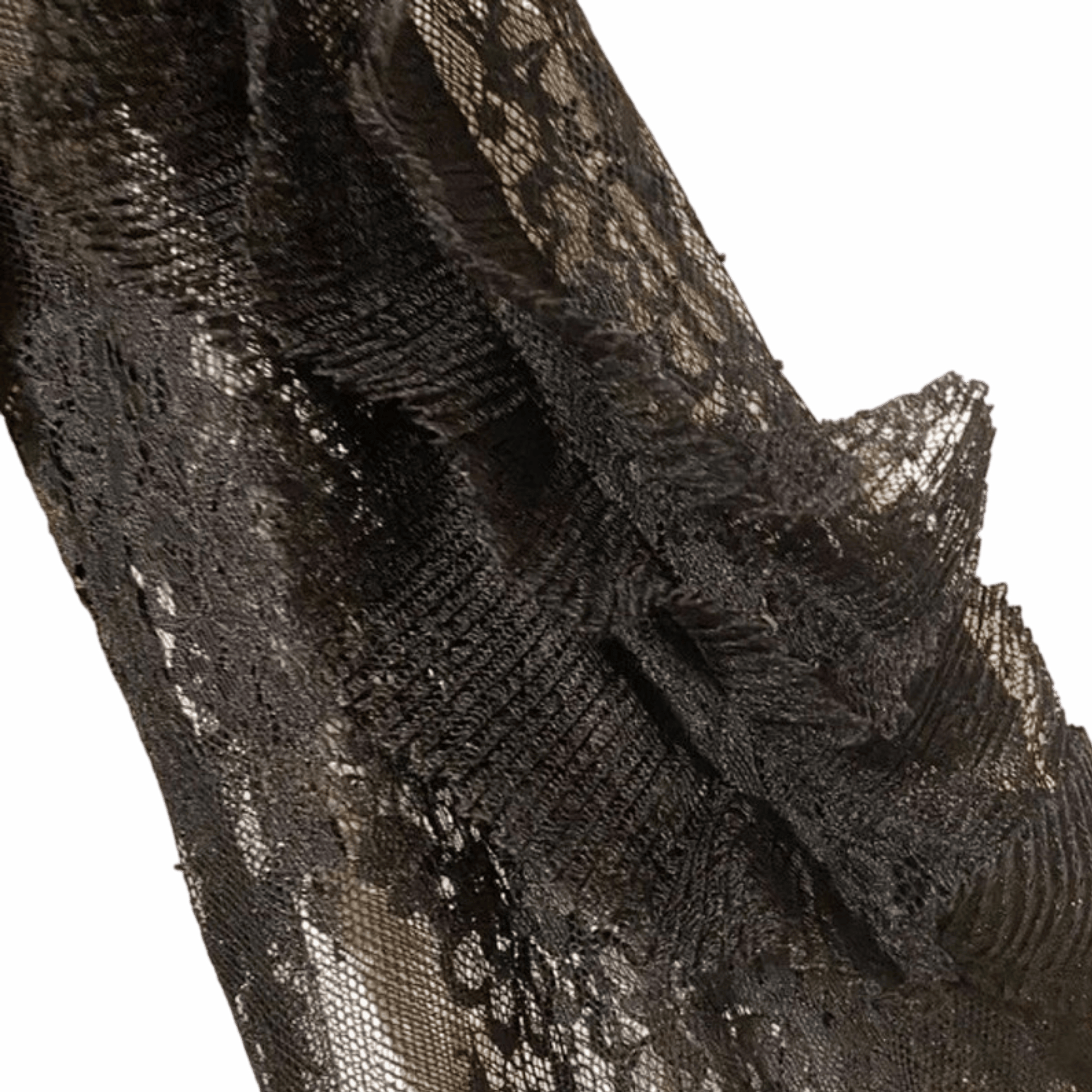 Close-up of a textured black and gray fabric with a bow detail on a transparent background