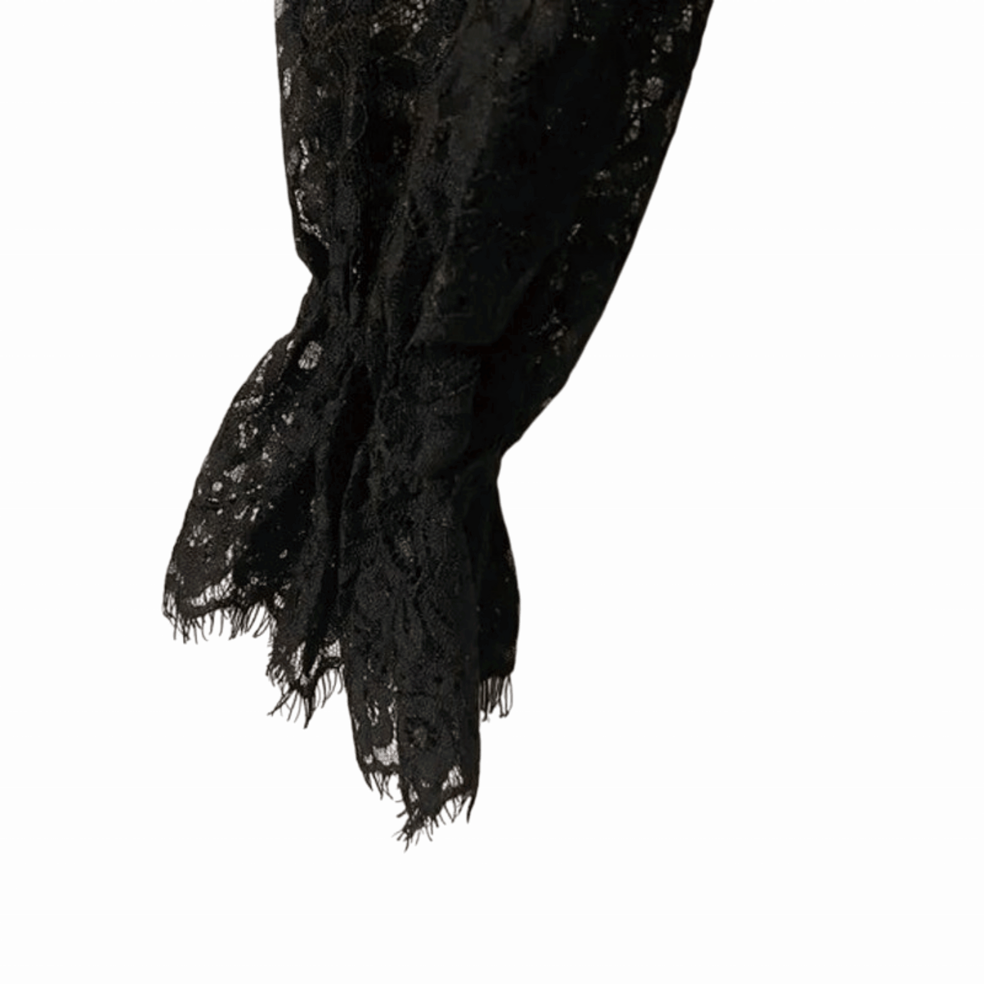 Black floral-patterned scarf on a red background