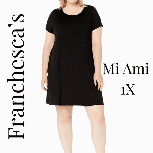 Black dress worn by a model on a dark background with 'Franchesca's' branding.