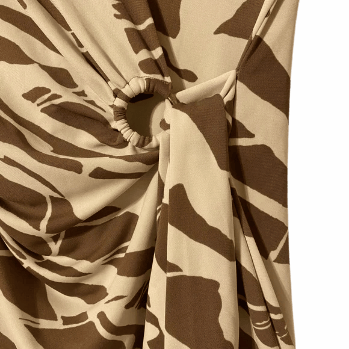 Brown and beige patterned fabric with a knot in the center.