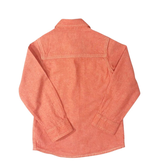 Back view of a peach-colored shirt on a white background