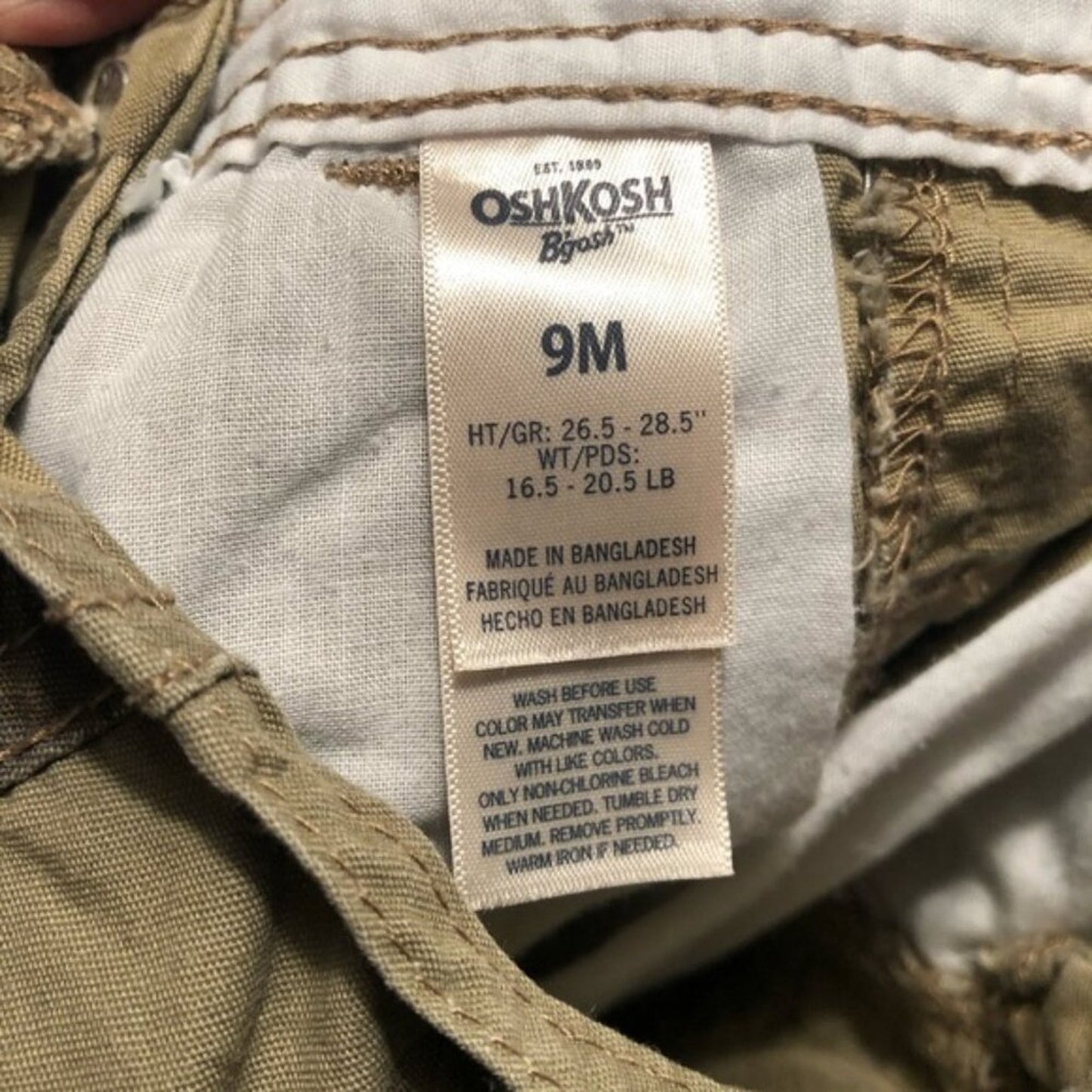 OshKosh B'gosh size label on a child's clothing