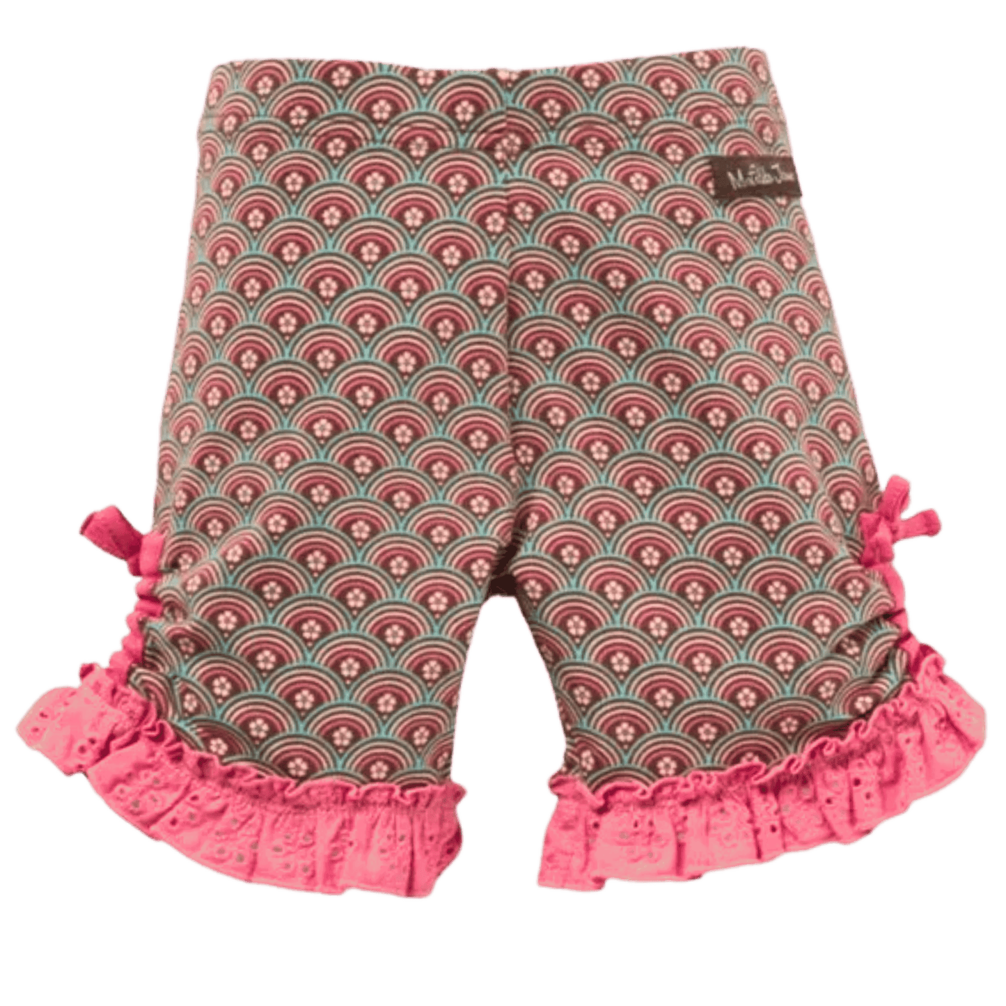 Patterned baby bloomers with pink ruffles on a transparent background
