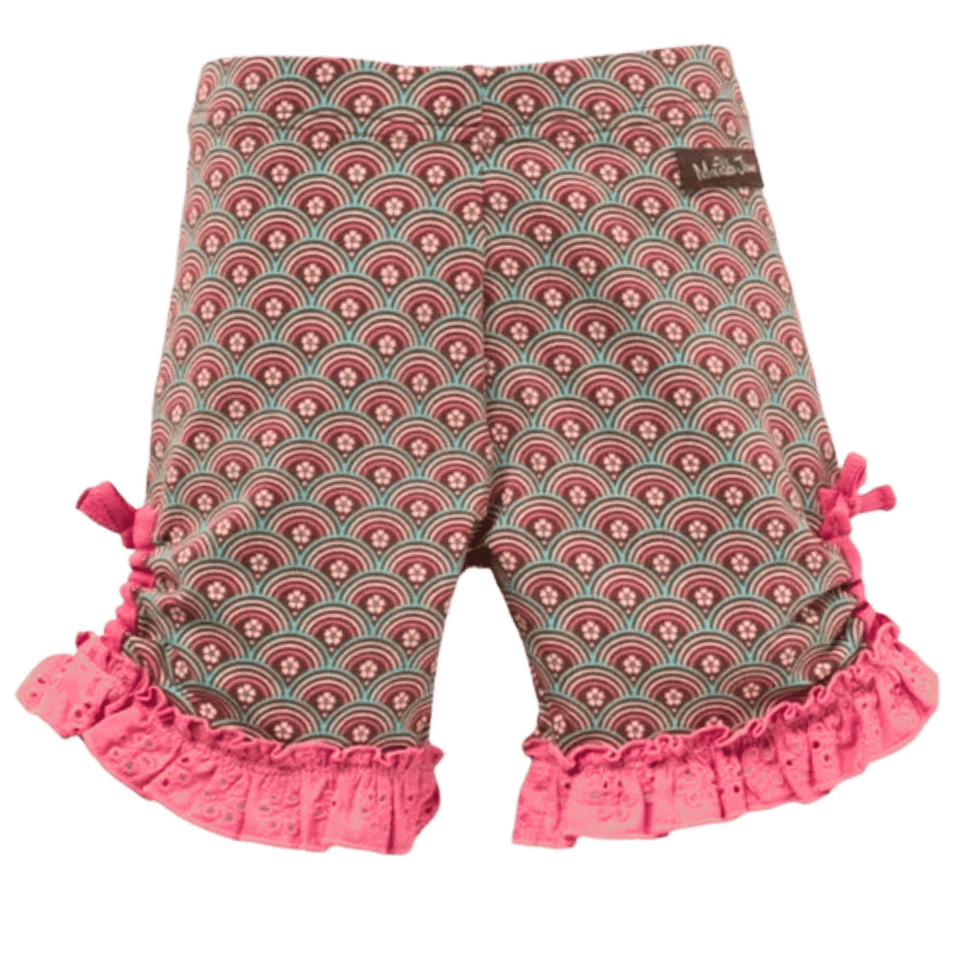 Patterned baby bloomers with pink ruffles on a transparent background