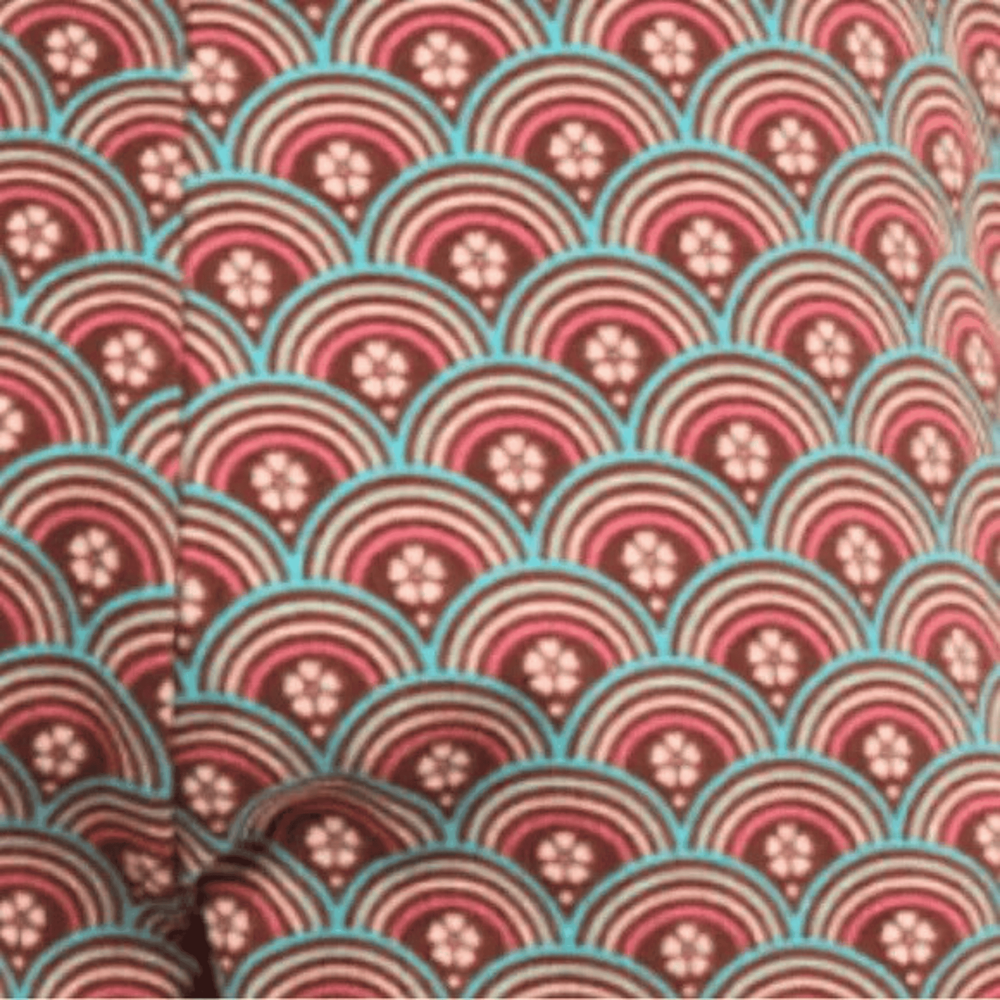 Patterned fabric with red and blue wave design