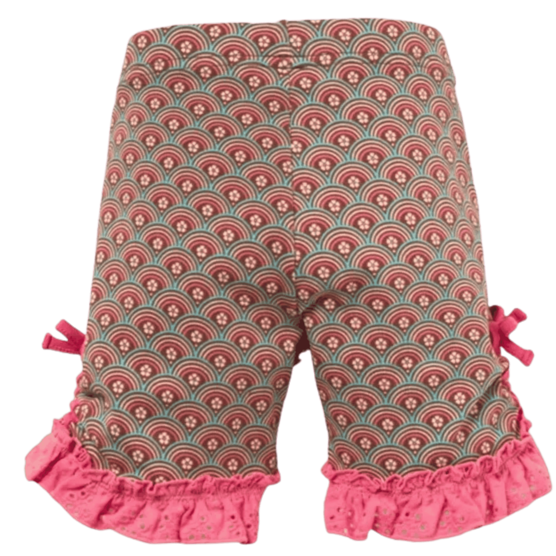 Patterned baby romper with ruffled edges on a transparent background