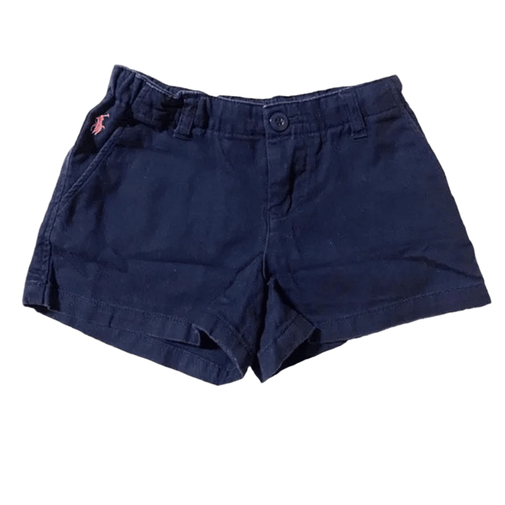 Navy blue shorts with a brand logo on a transparent background