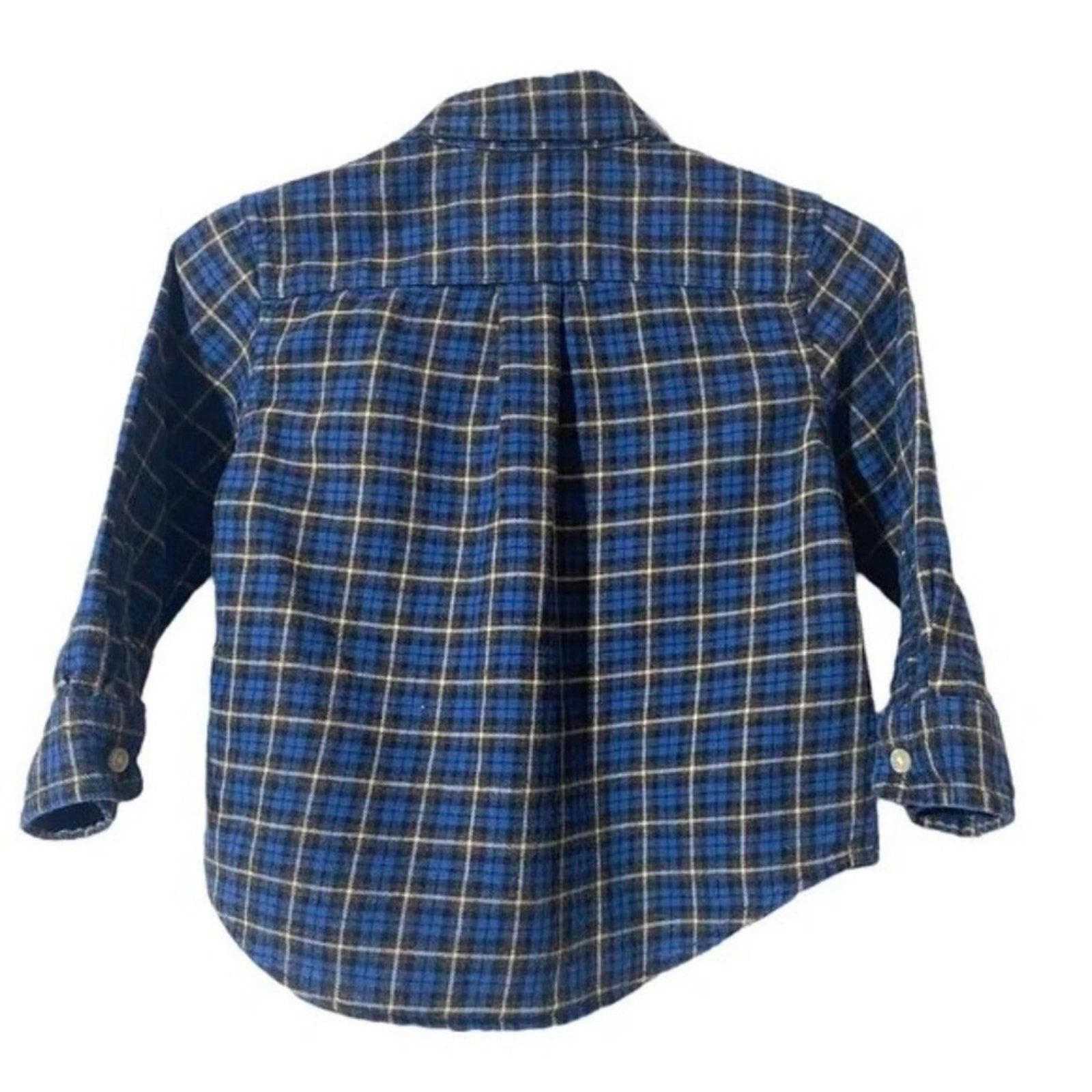Blue and yellow plaid shirt on a white background