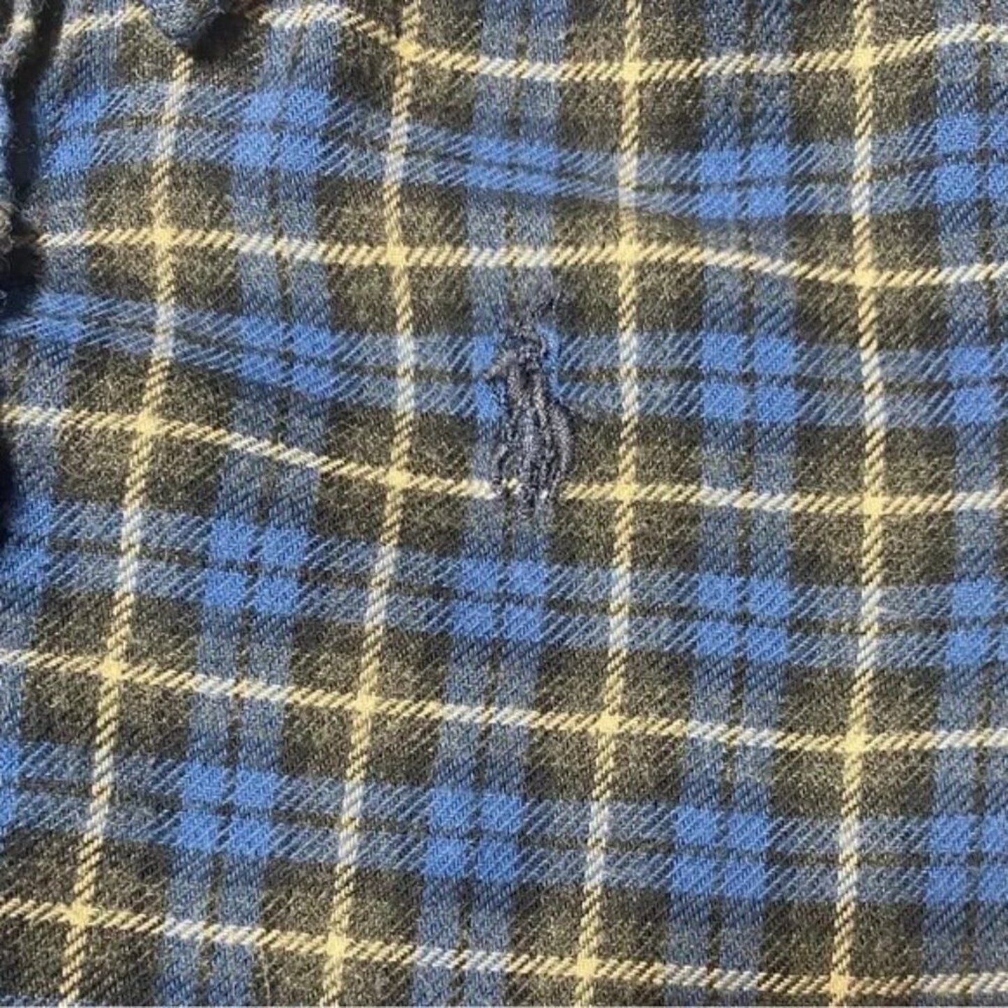 Plaid fabric with blue and yellow pattern