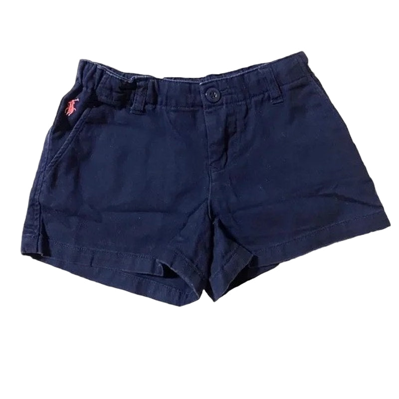 Ralph Lauren Shorts Girl 6 Navy Blue Flat Front Pink Pony Logo Adjustable Waist