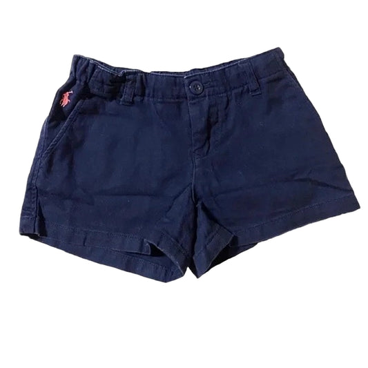 Ralph Lauren Shorts Girl 6 Navy Blue Flat Front Pink Pony Logo Adjustable Waist