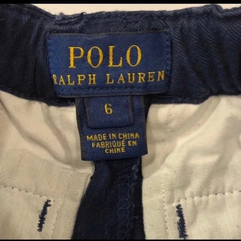Ralph Lauren Shorts Girl 6 Navy Blue Flat Front Pink Pony Logo Adjustable Waist