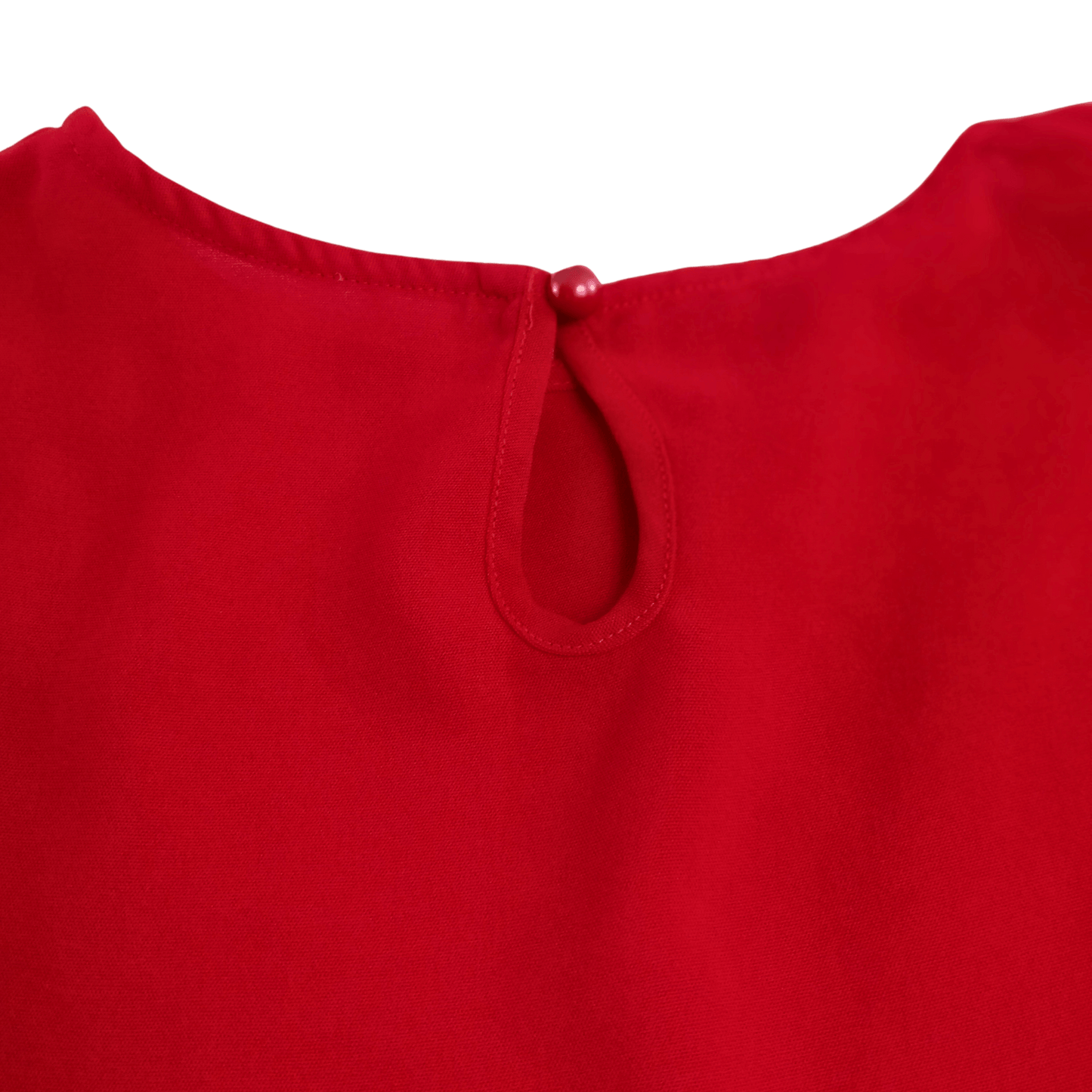 Close-up of a red garment with a button on a transparent background