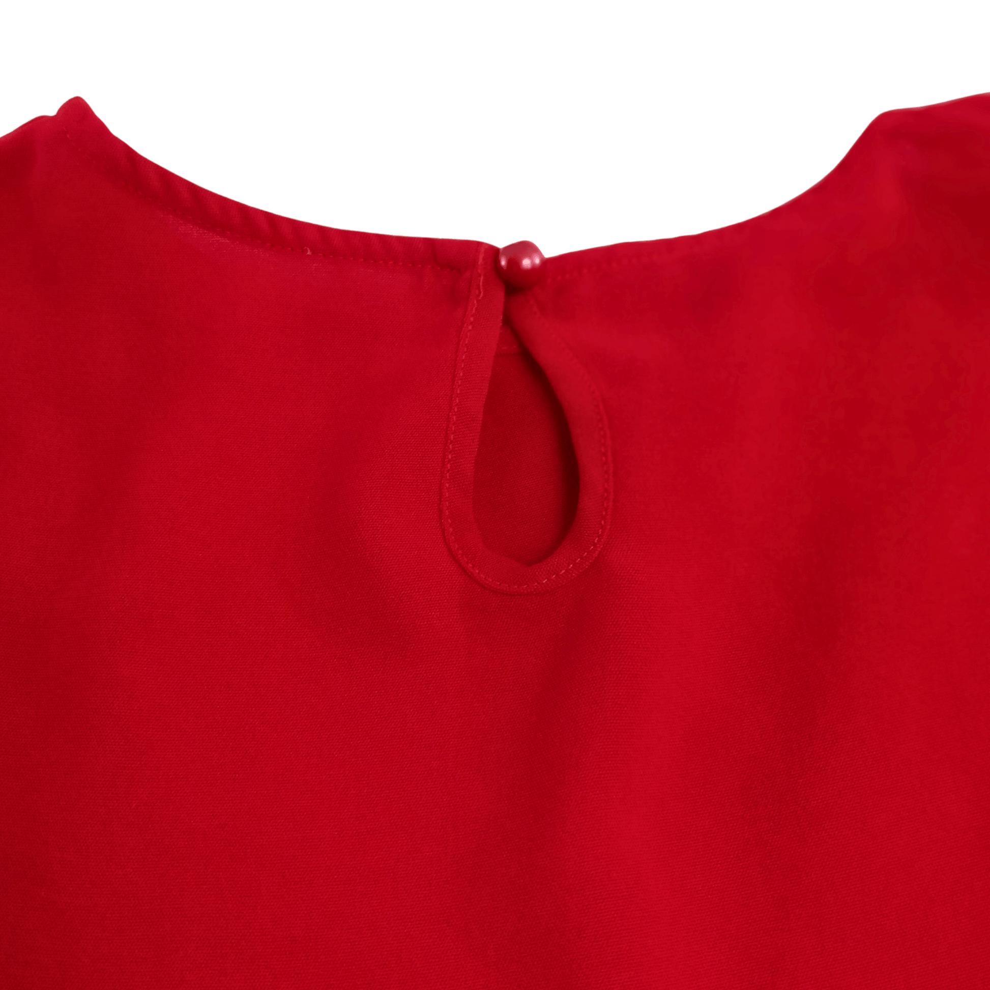 Close-up of a red garment with a button on a transparent background