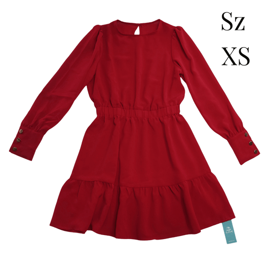 Red dress with long sleeves and a tag on a transparent background