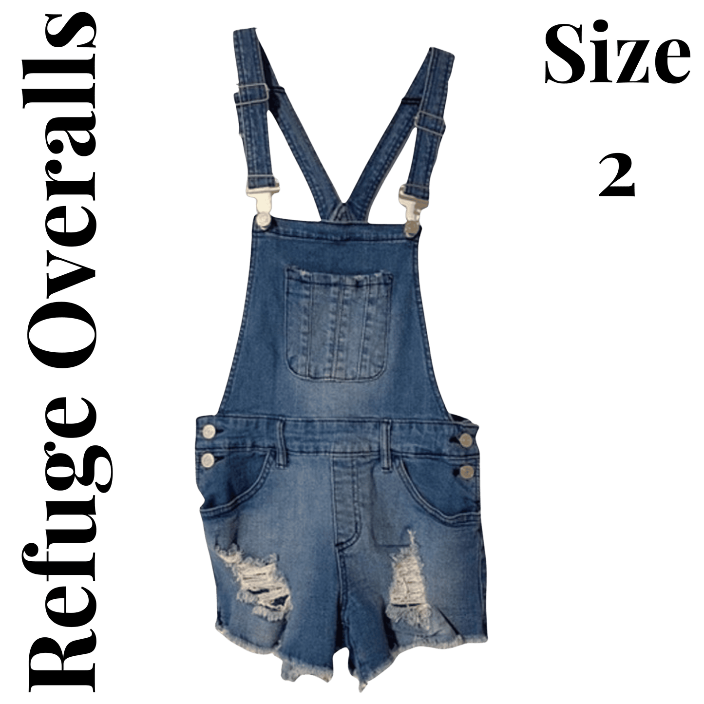 Blue denim overalls with distressed details on a transparent background