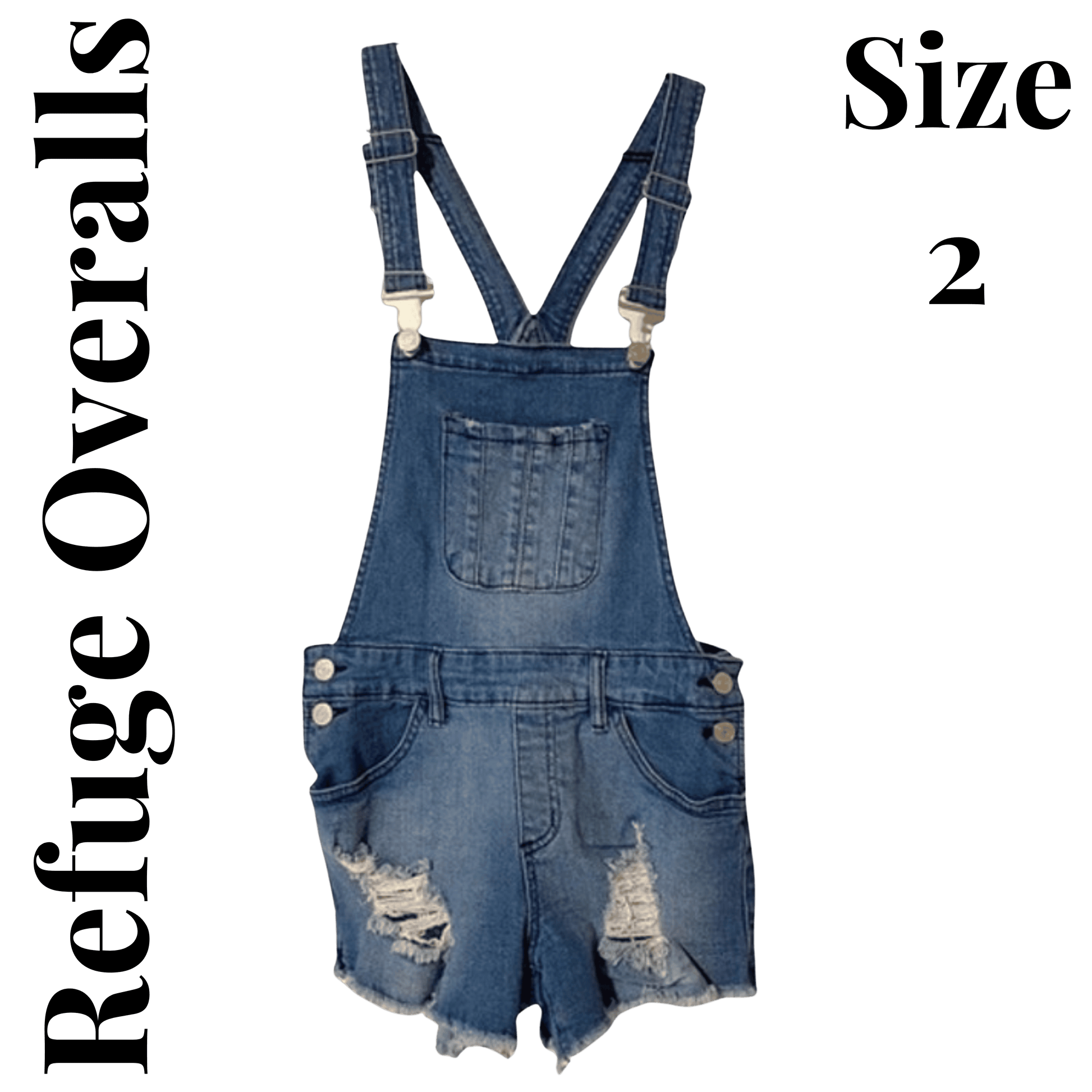 Blue denim overalls with distressed details on a transparent background