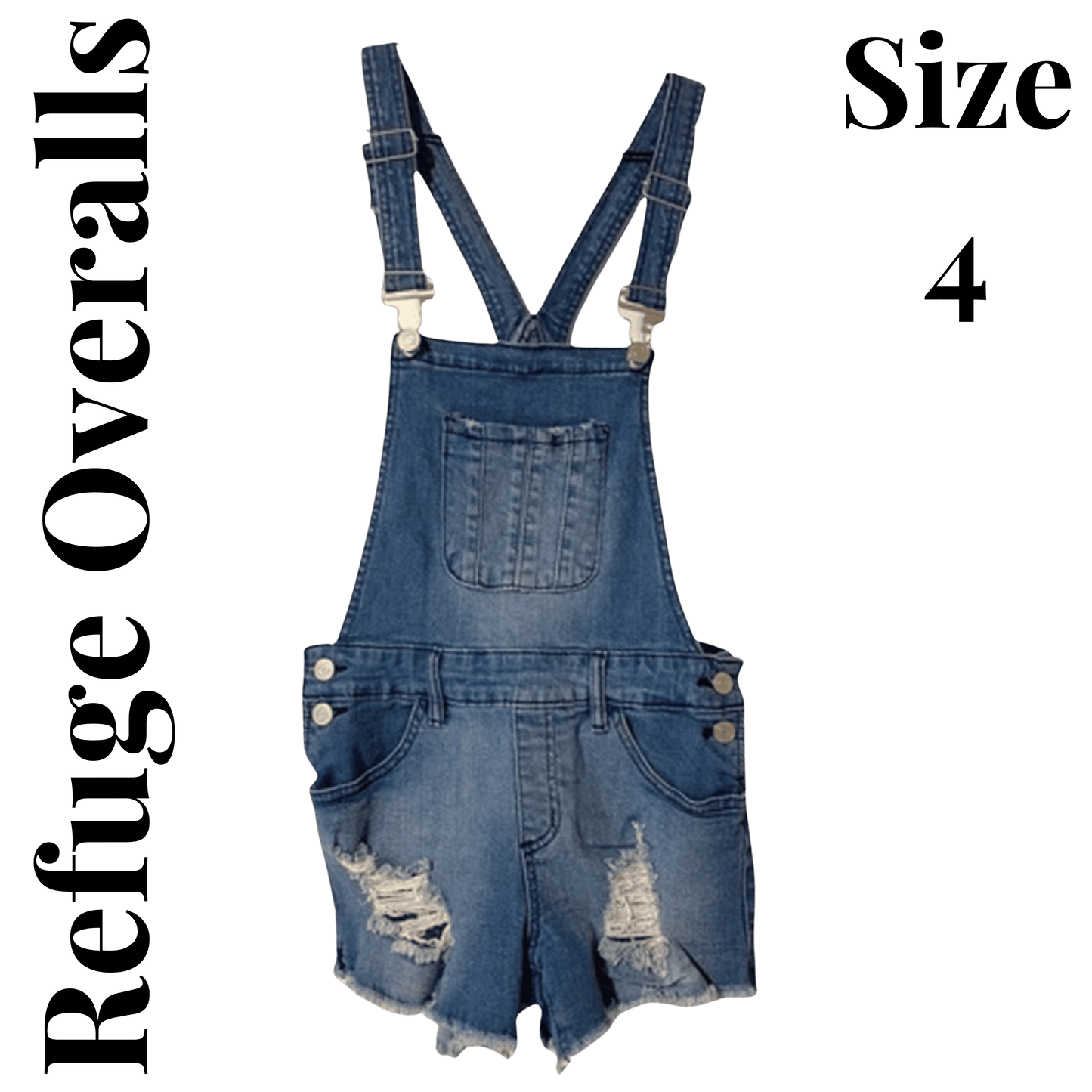 Blue denim overalls with distressed details on a transparent background