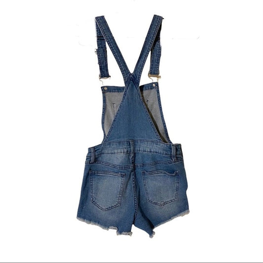 Refuge Denim Light Wash Blue Overall Shorts Shortalls Distressed Women's Size 2