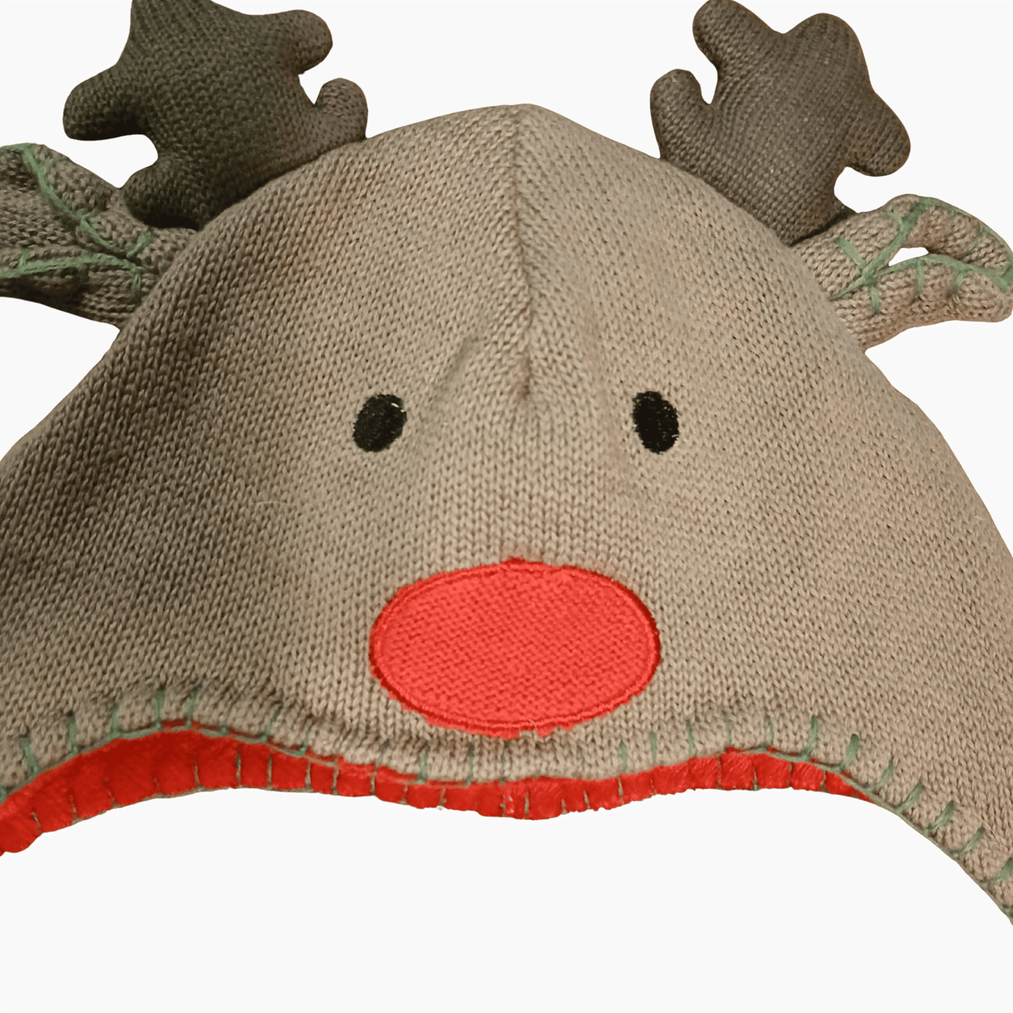 Rudolph Red Nose Reindeer Hat With Antlers And Pom-Poms, Sz 9-12 Months, NWT
