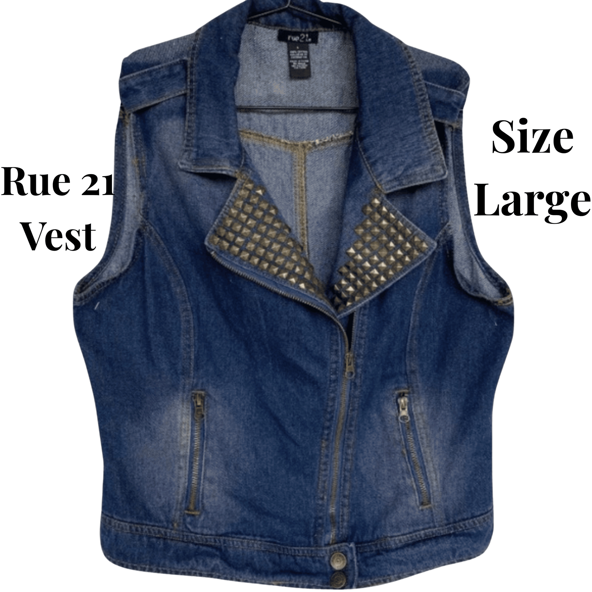 Blue denim vest with studded details on a transparent background