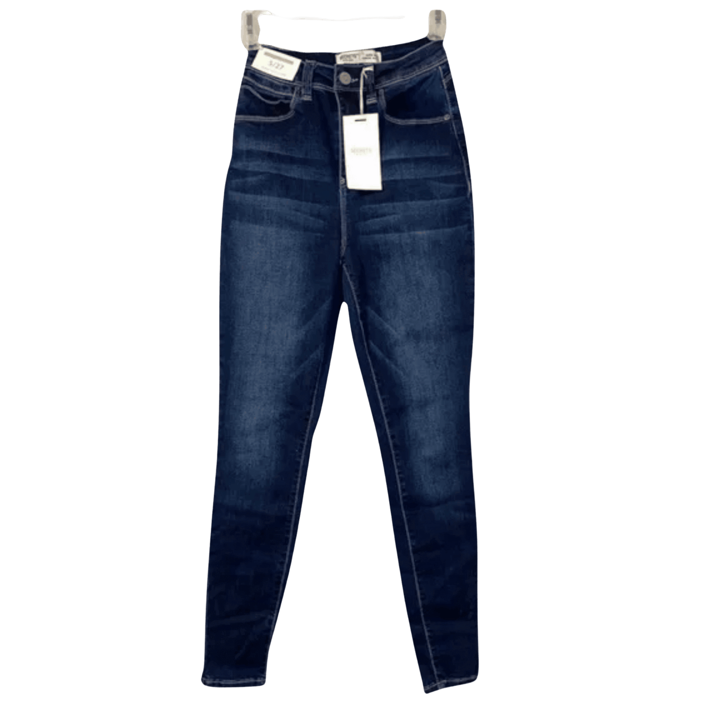 Pair of blue jeans with a tag on a transparent background