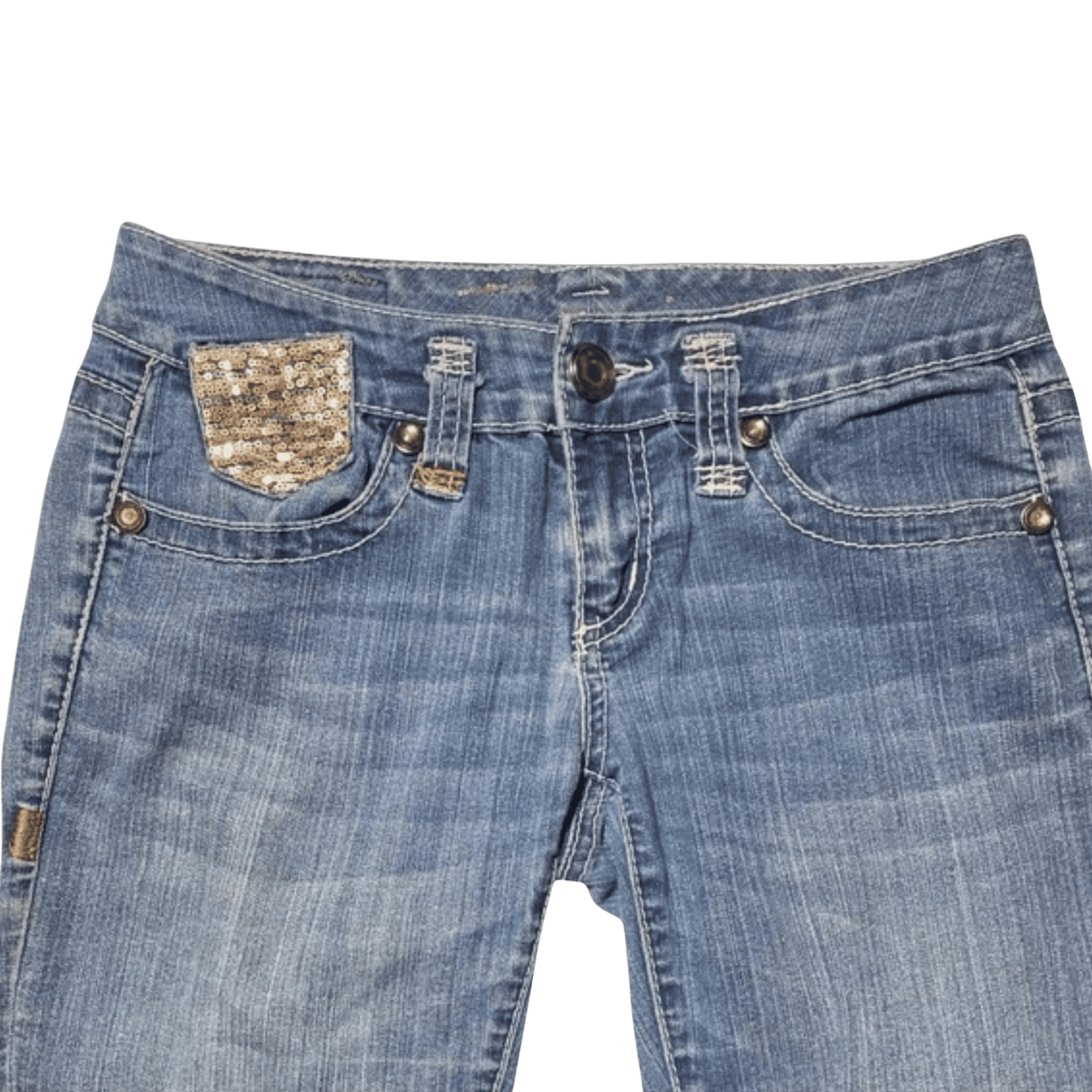 Blue jeans with decorative pocket on a transparent background