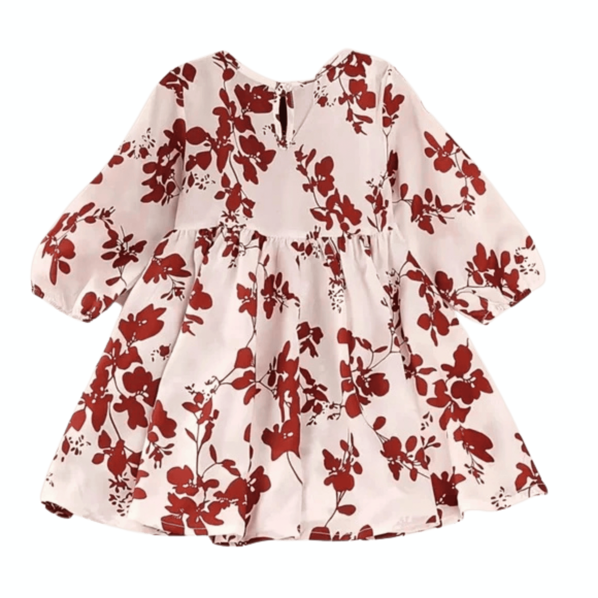 Floral dress with red flowers on a white background