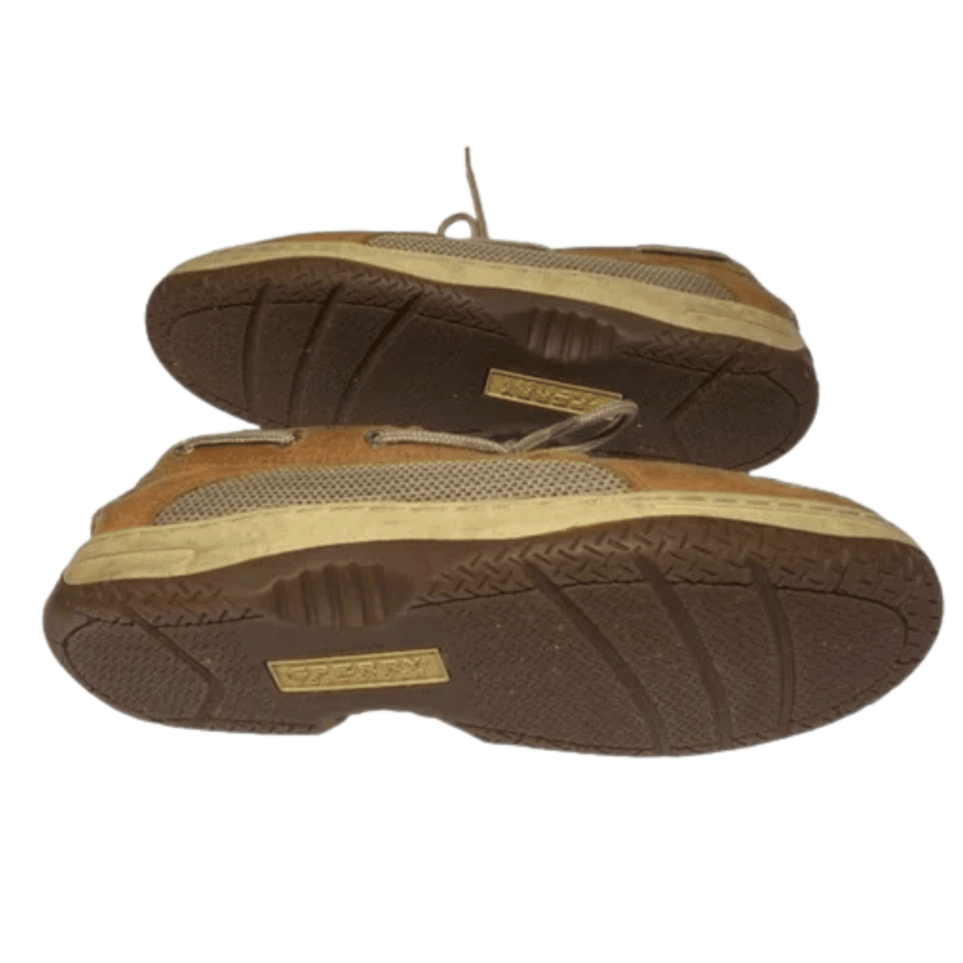 Brown hiking shoes with visible brand logo on a transparent background
