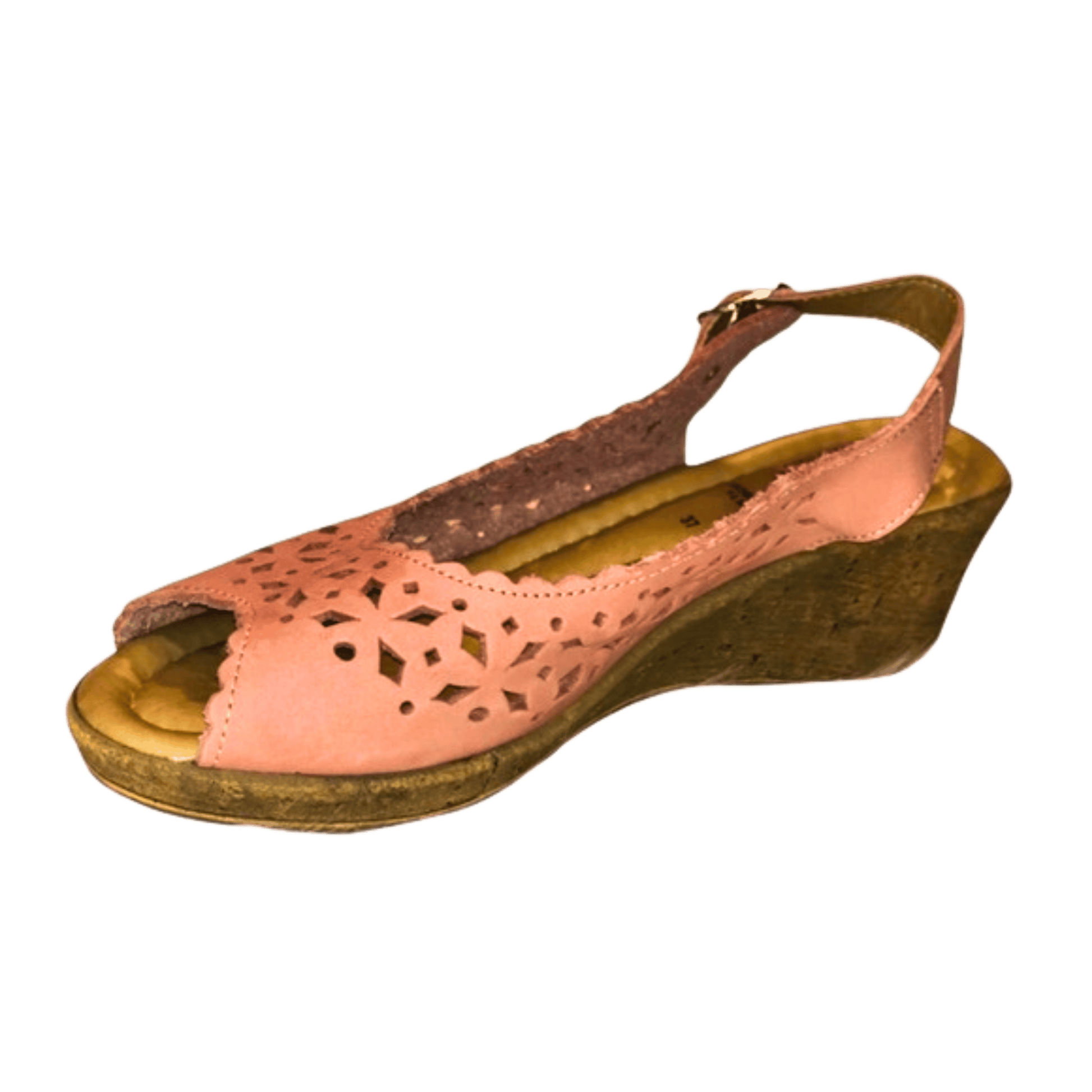 Pink sandal with cut-out design on a transparent background