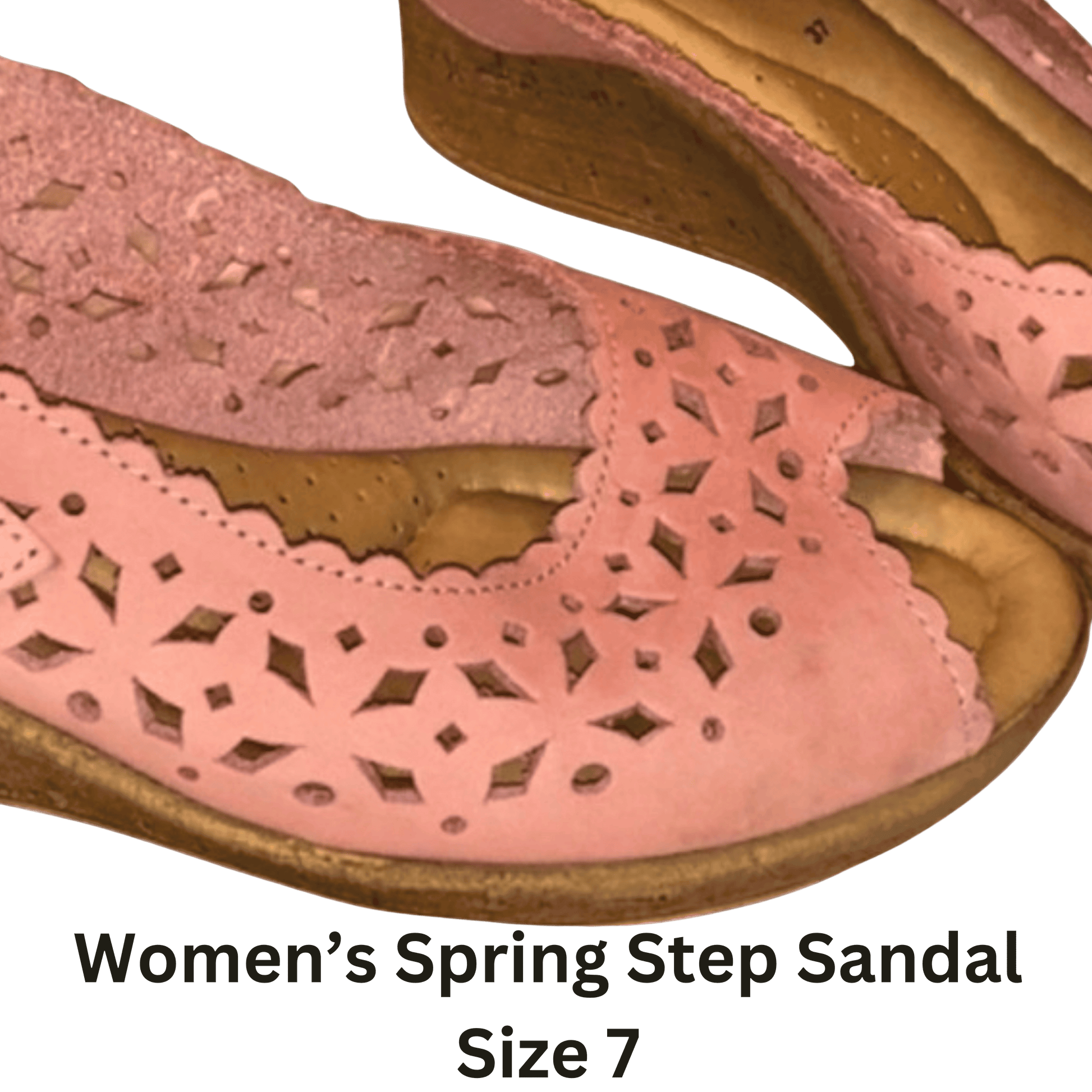 Pink women's sandal with cut-out design on a green background